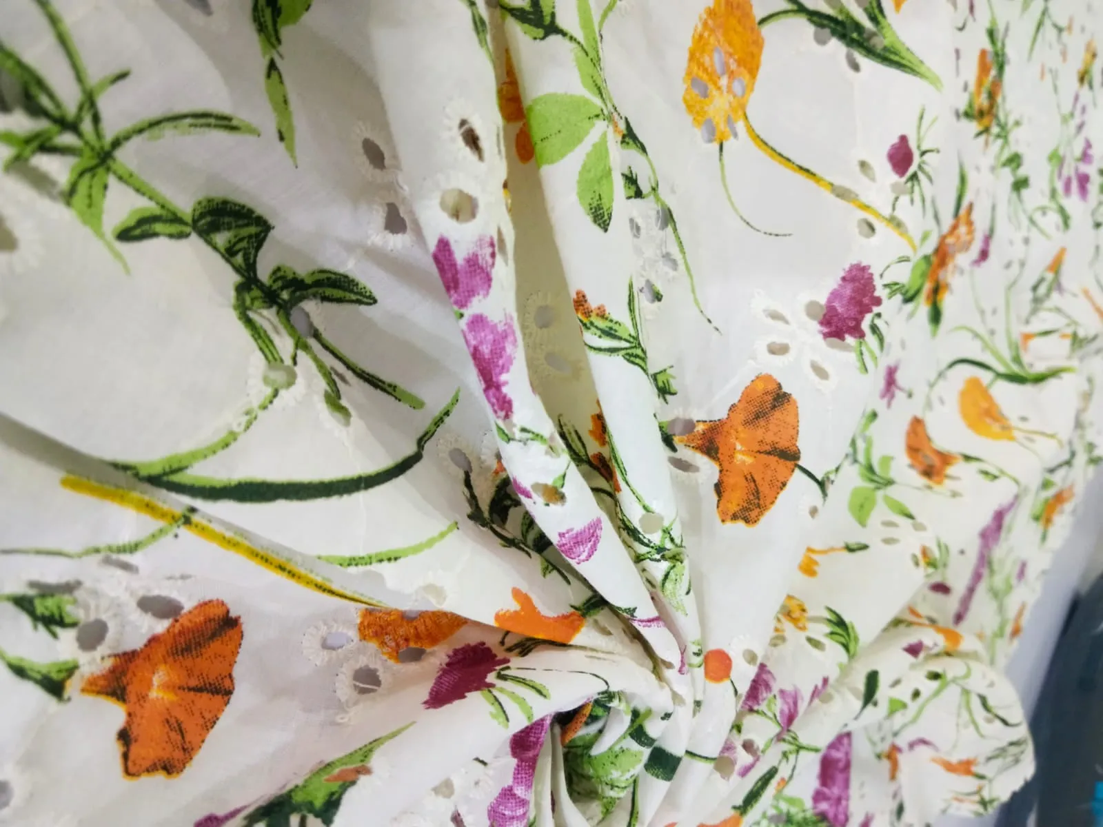100% Cotton printed and chikan embroidery  fabric  58 inches wide 147 cms. available in 2 colors purple floral/red floral