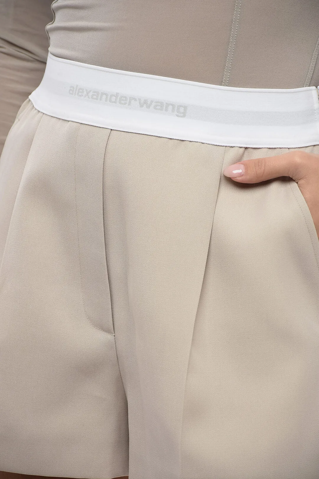 Alexander Wang Single-pleated Wool Shorts with Logoed Waistband