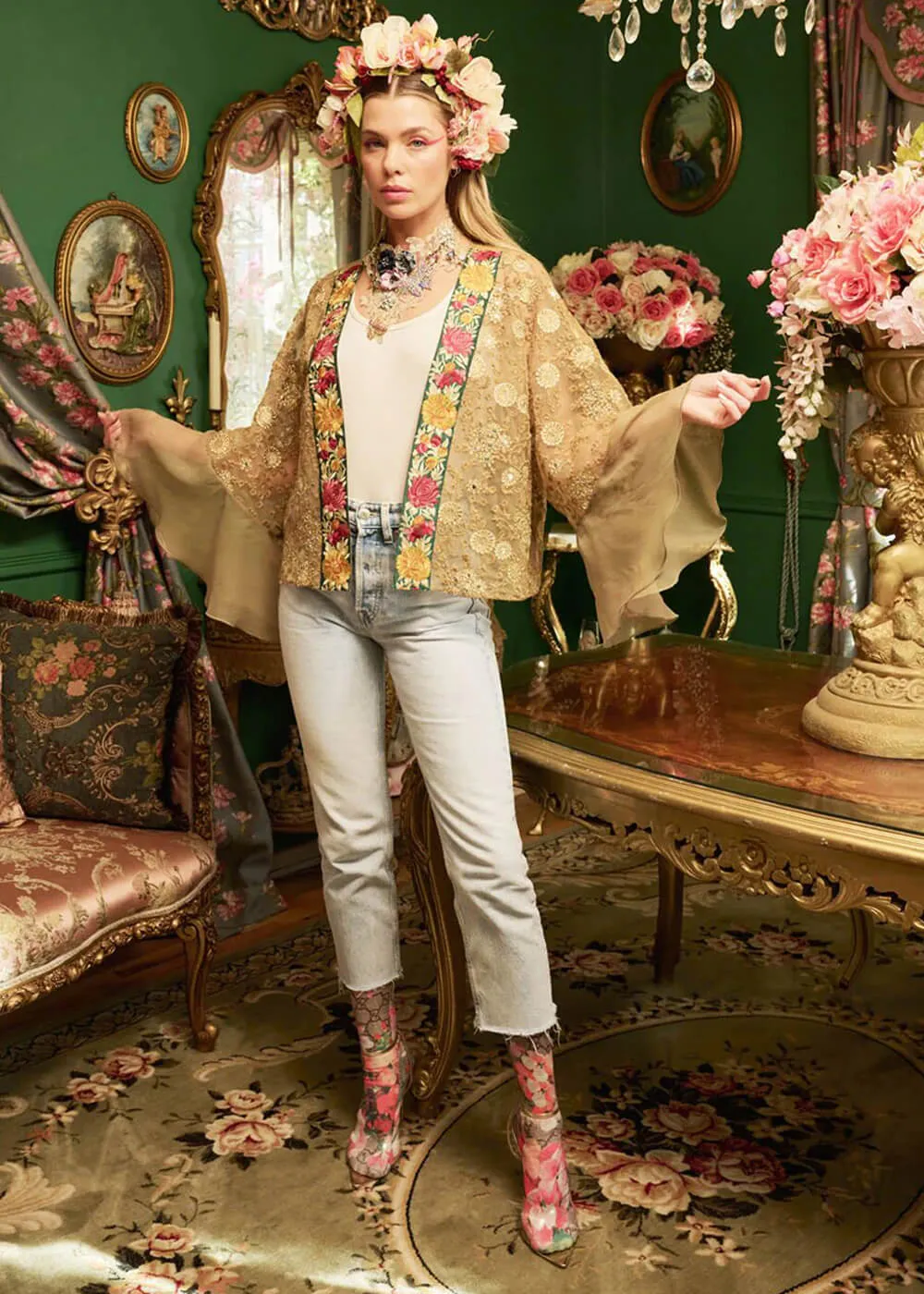 Aratta Victorian Lace Kimono Champagne