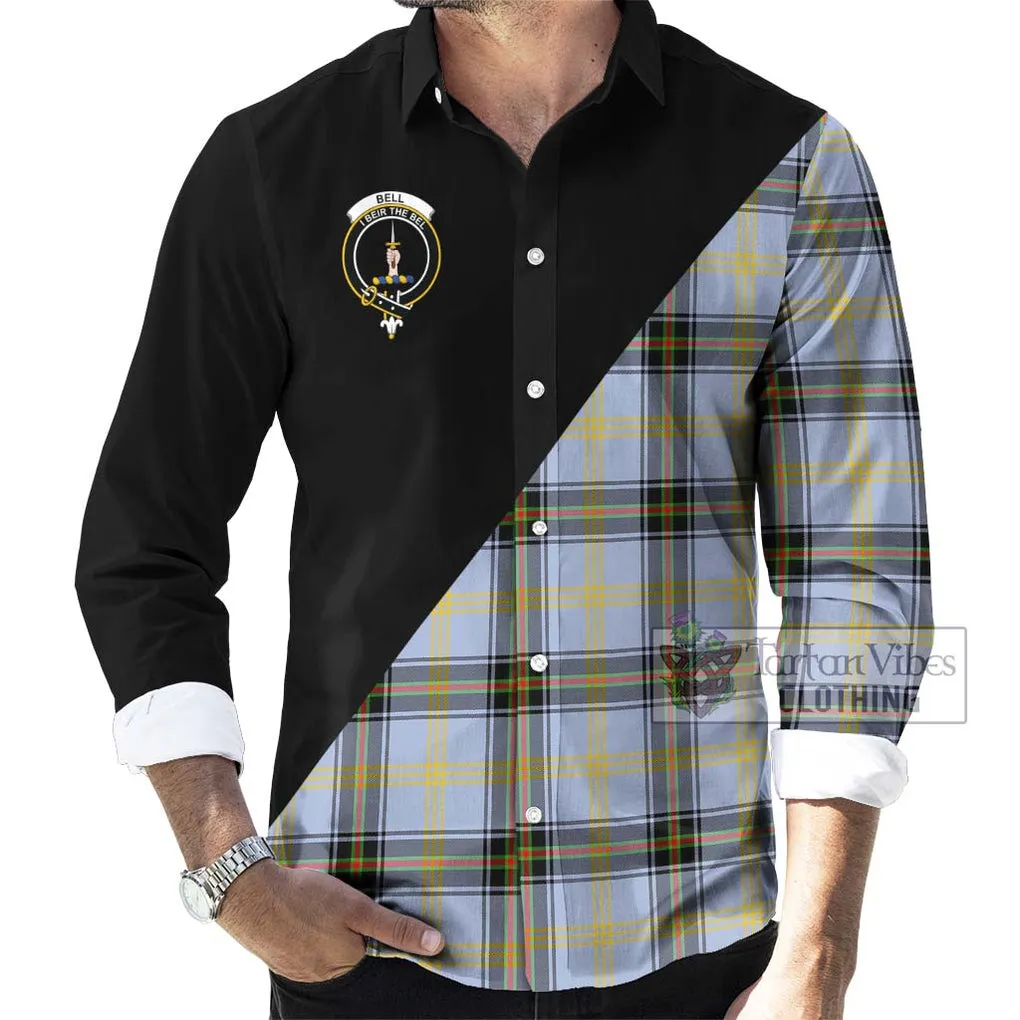 Bell of the Borders Tartan Long Sleeve Button Shirt with Family Crest and Military Logo Style