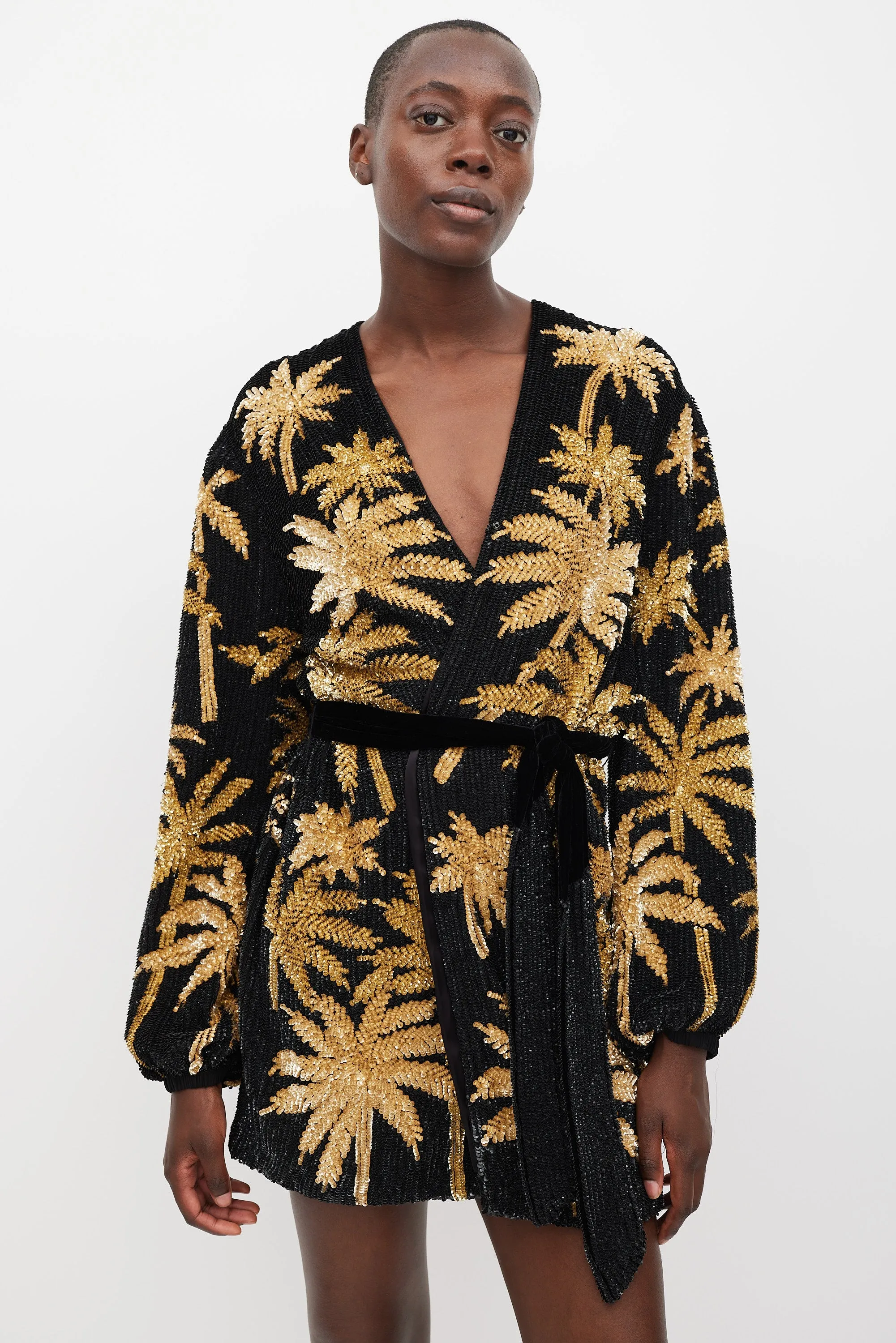 Black & Gold Sequinned Palm Tree Gabrielle Dress