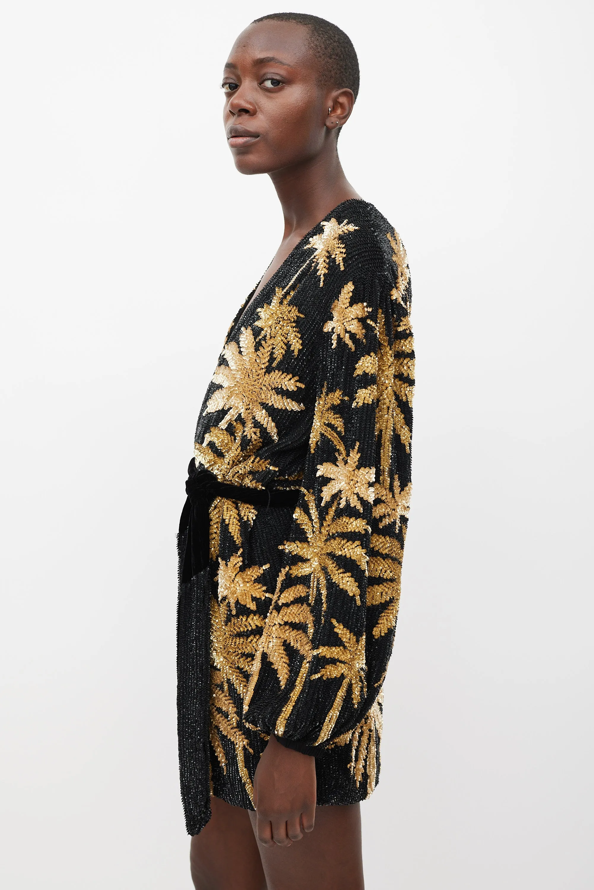 Black & Gold Sequinned Palm Tree Gabrielle Dress