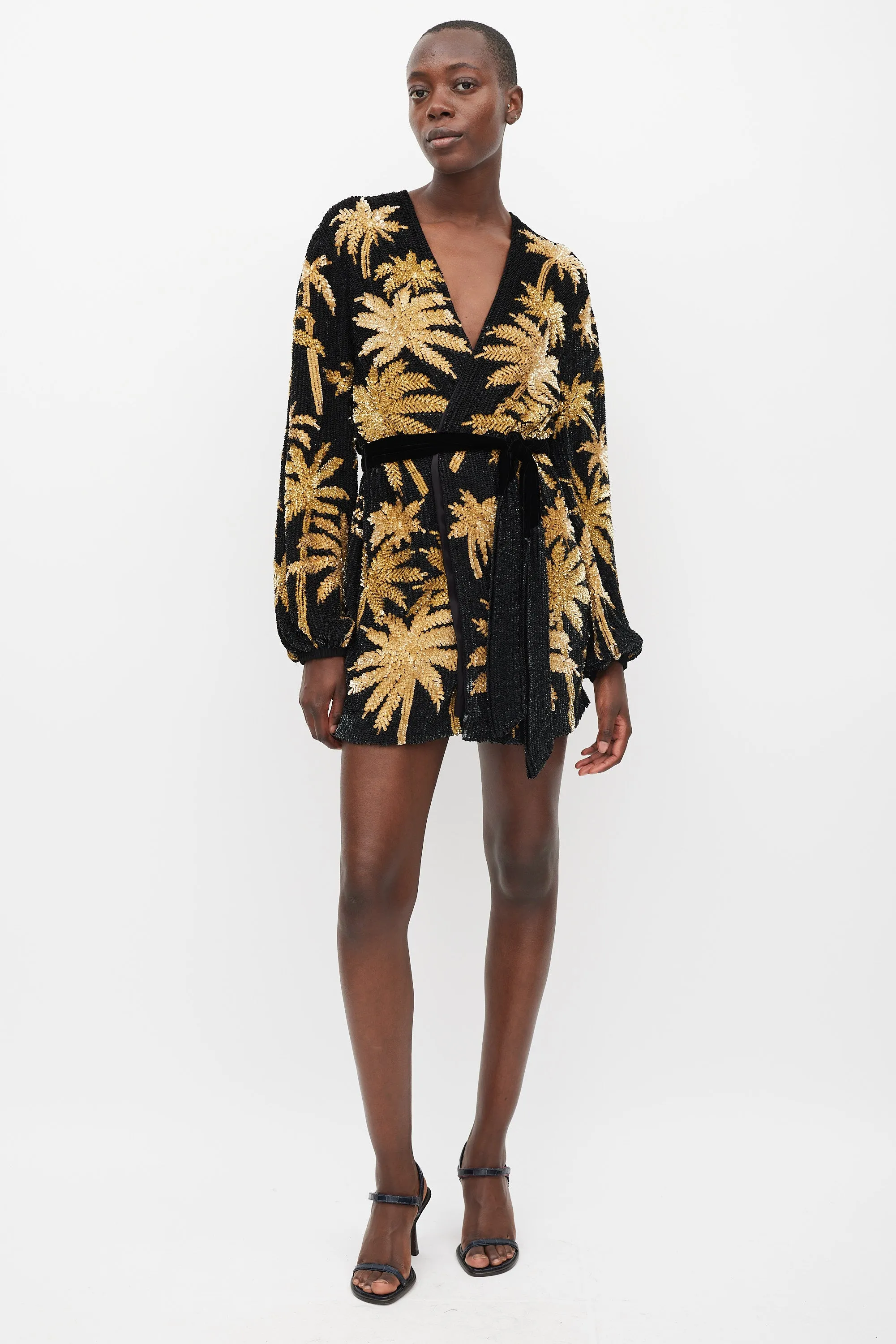 Black & Gold Sequinned Palm Tree Gabrielle Dress