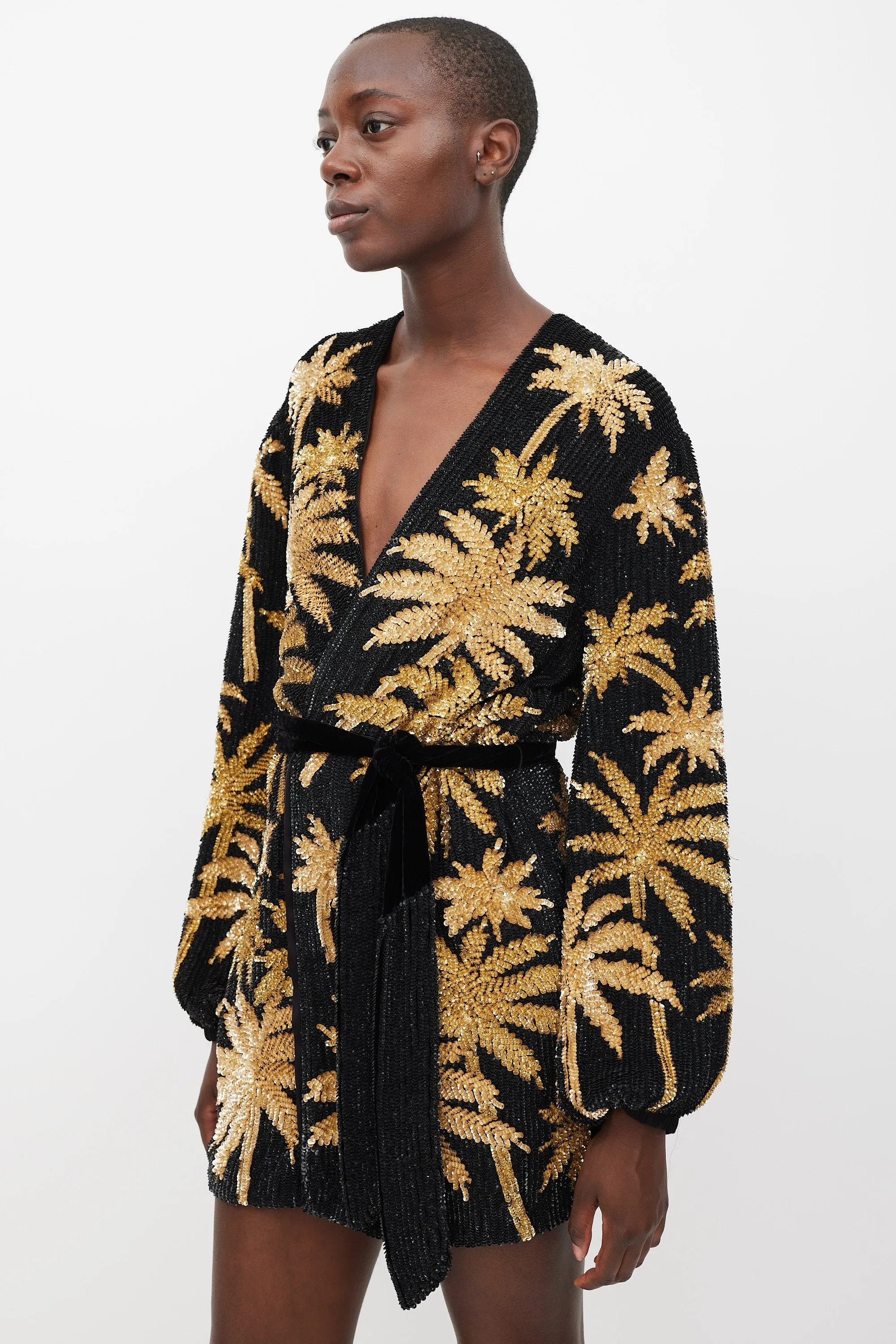 Black & Gold Sequinned Palm Tree Gabrielle Dress