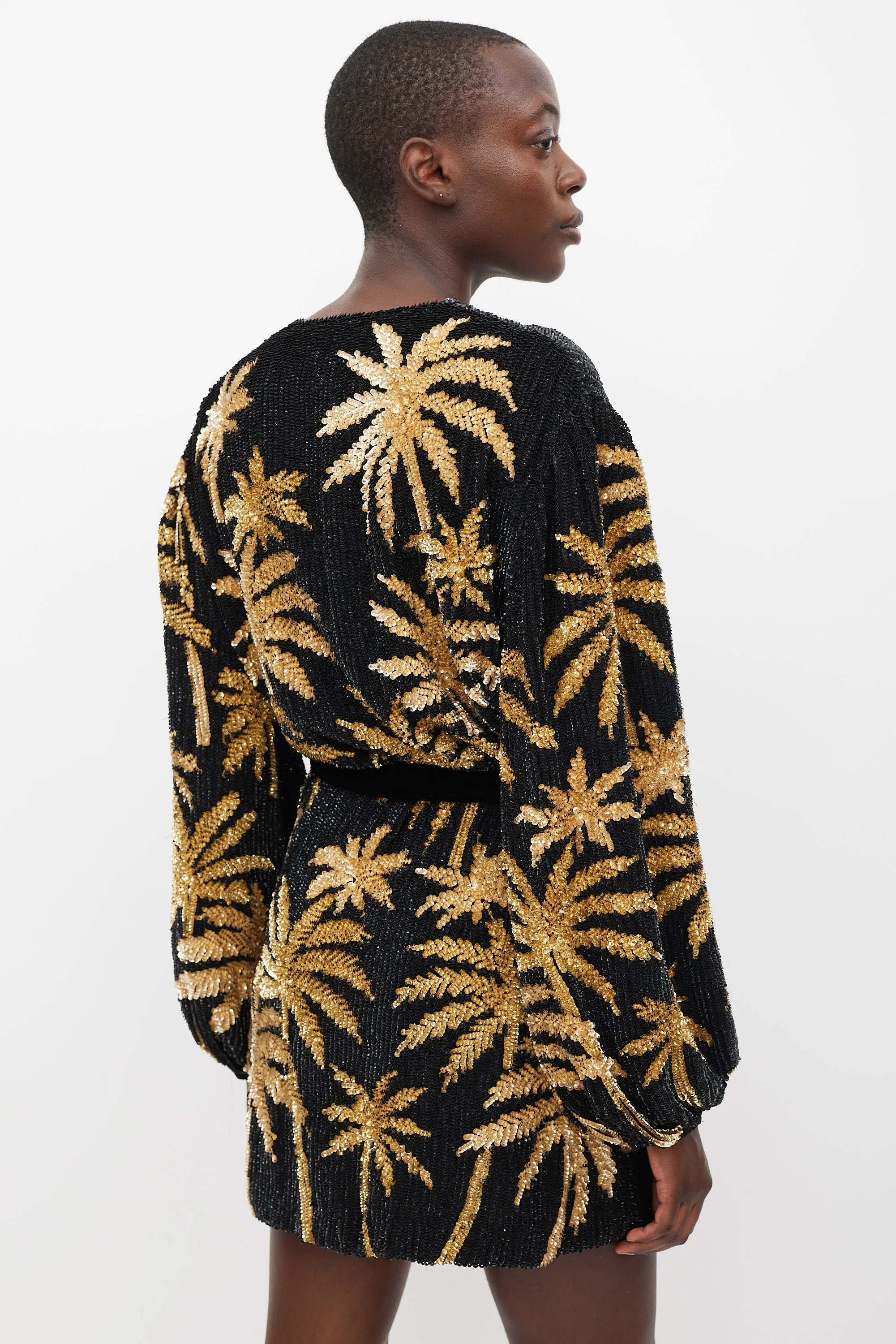 Black & Gold Sequinned Palm Tree Gabrielle Dress