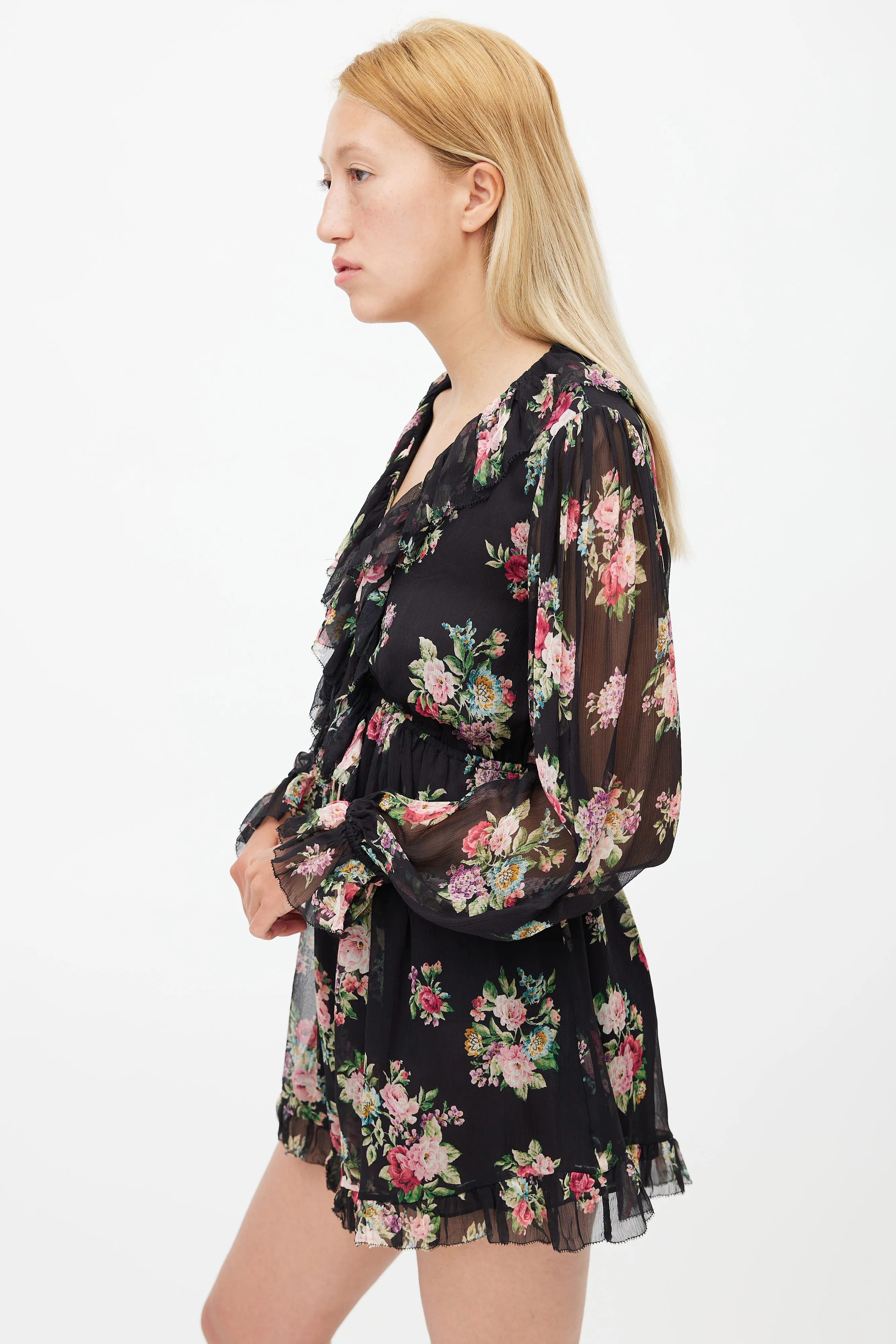 Black & Multi Silk Honour Floating Floral Romper