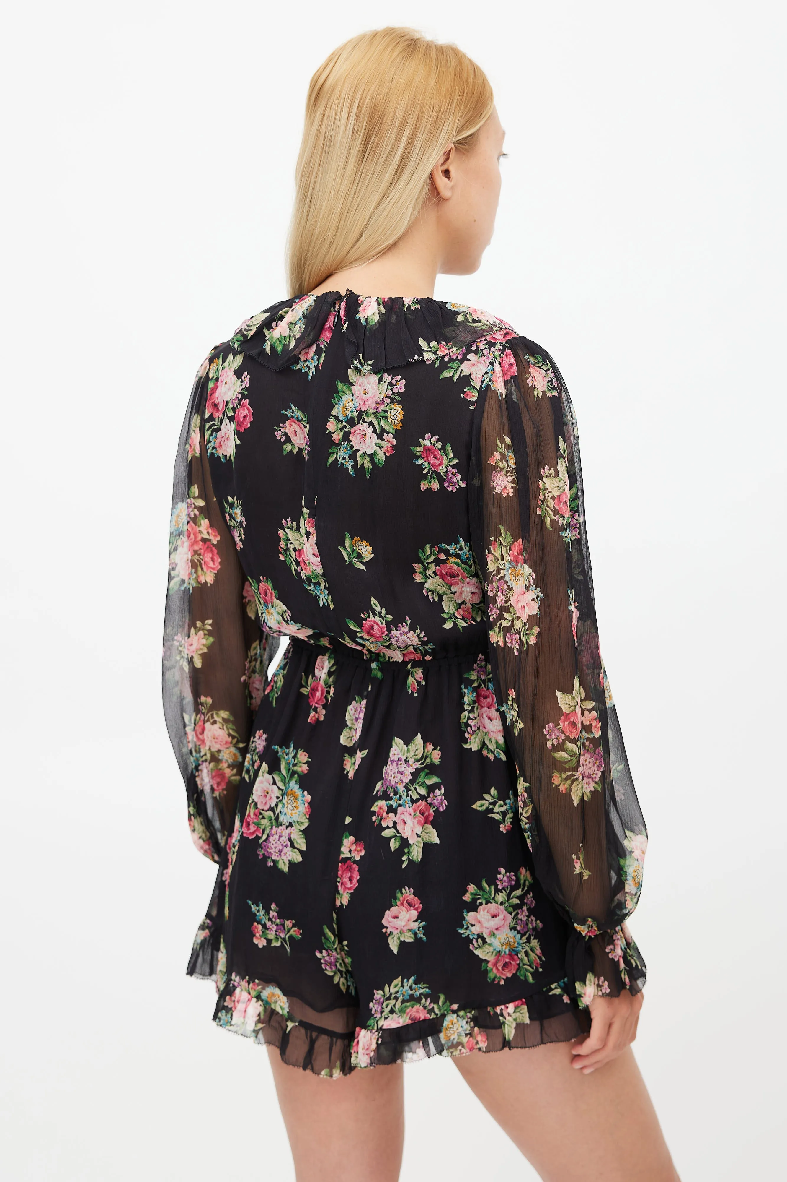 Black & Multi Silk Honour Floating Floral Romper