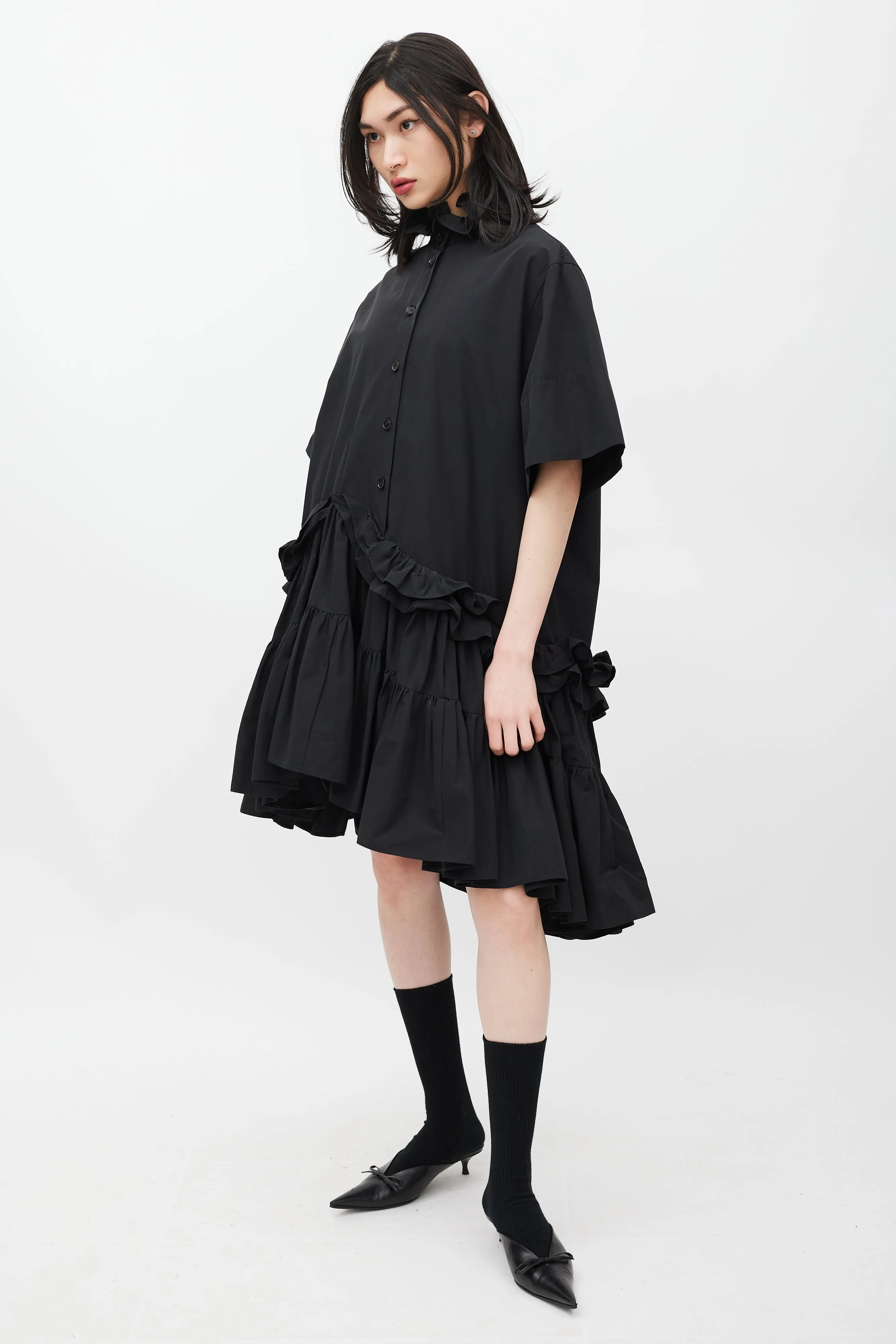 Black Asymmetrical Ruffled Dress