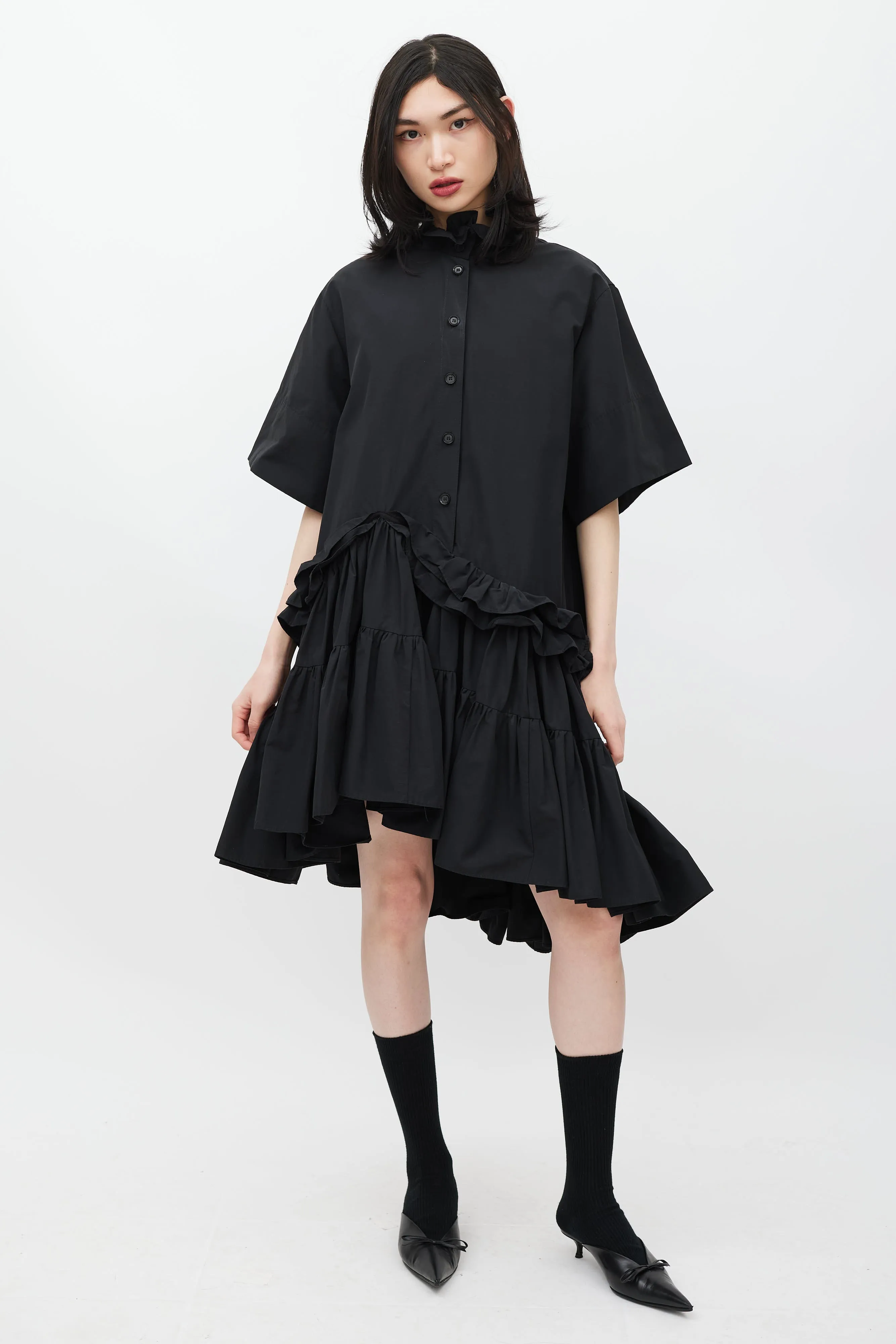 Black Asymmetrical Ruffled Dress