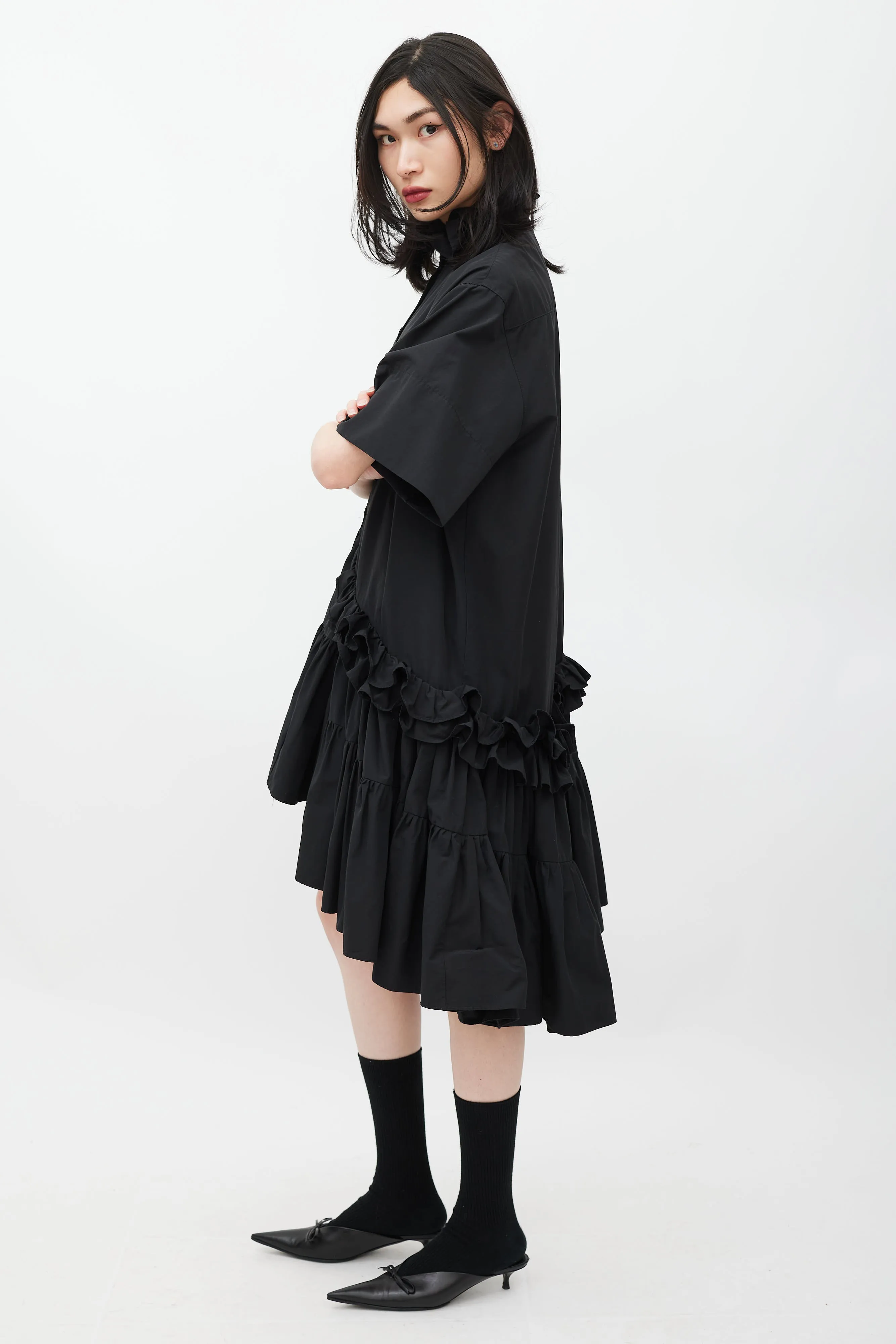 Black Asymmetrical Ruffled Dress