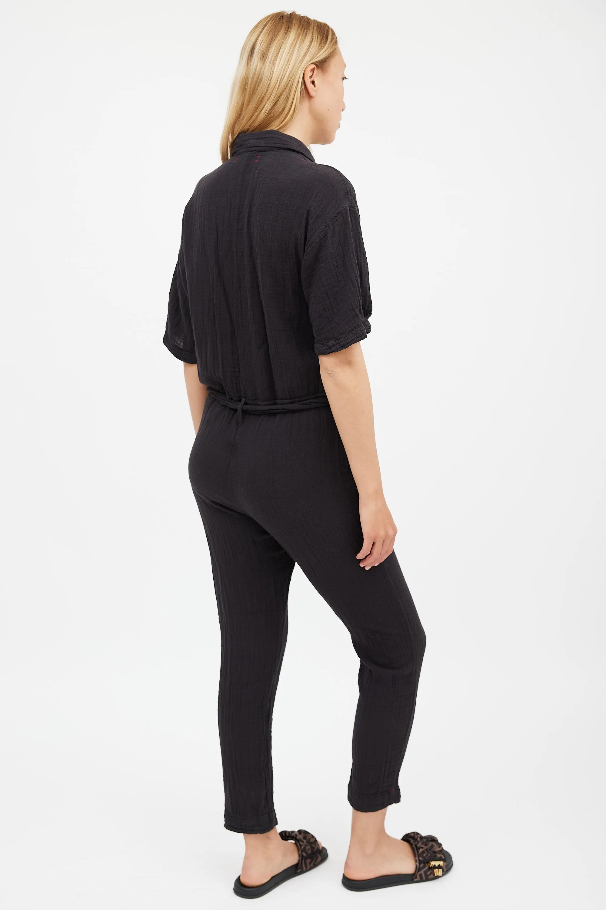 Black Muslin Belted Jumpsuit