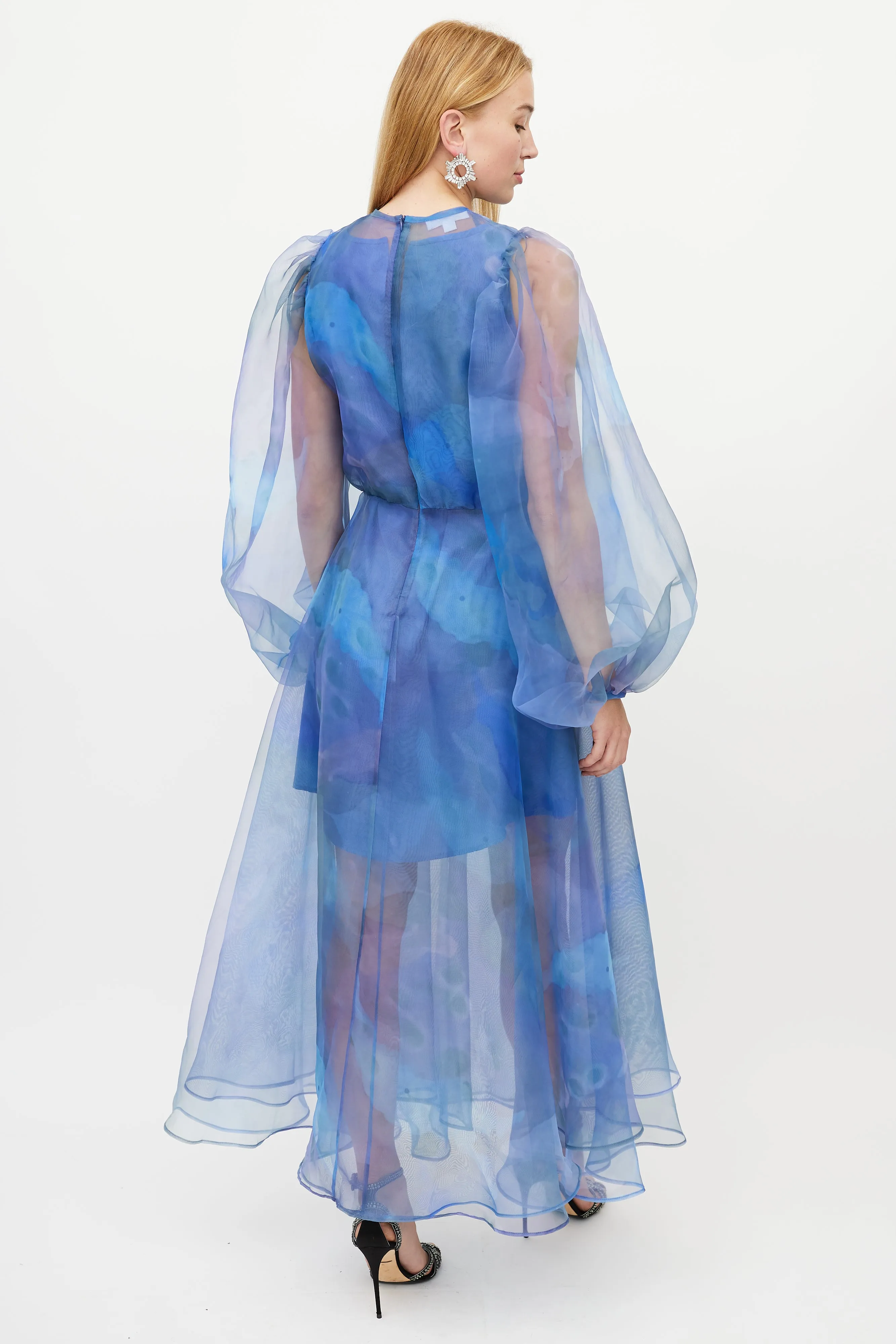 Blue & Multicolour Floral Layered Tulle Dress