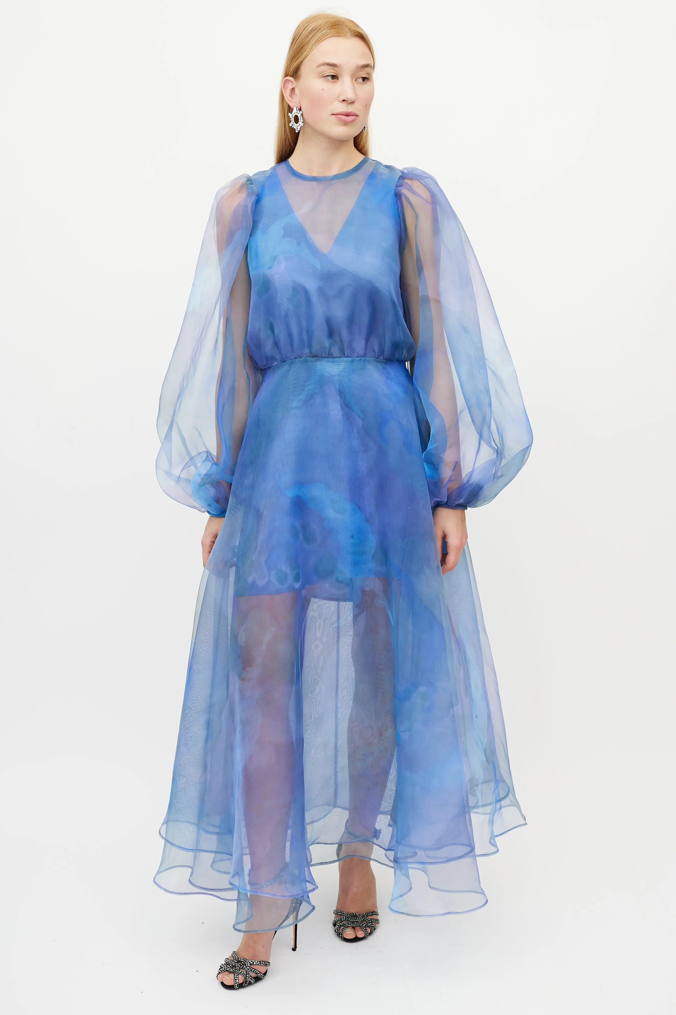 Blue & Multicolour Floral Layered Tulle Dress