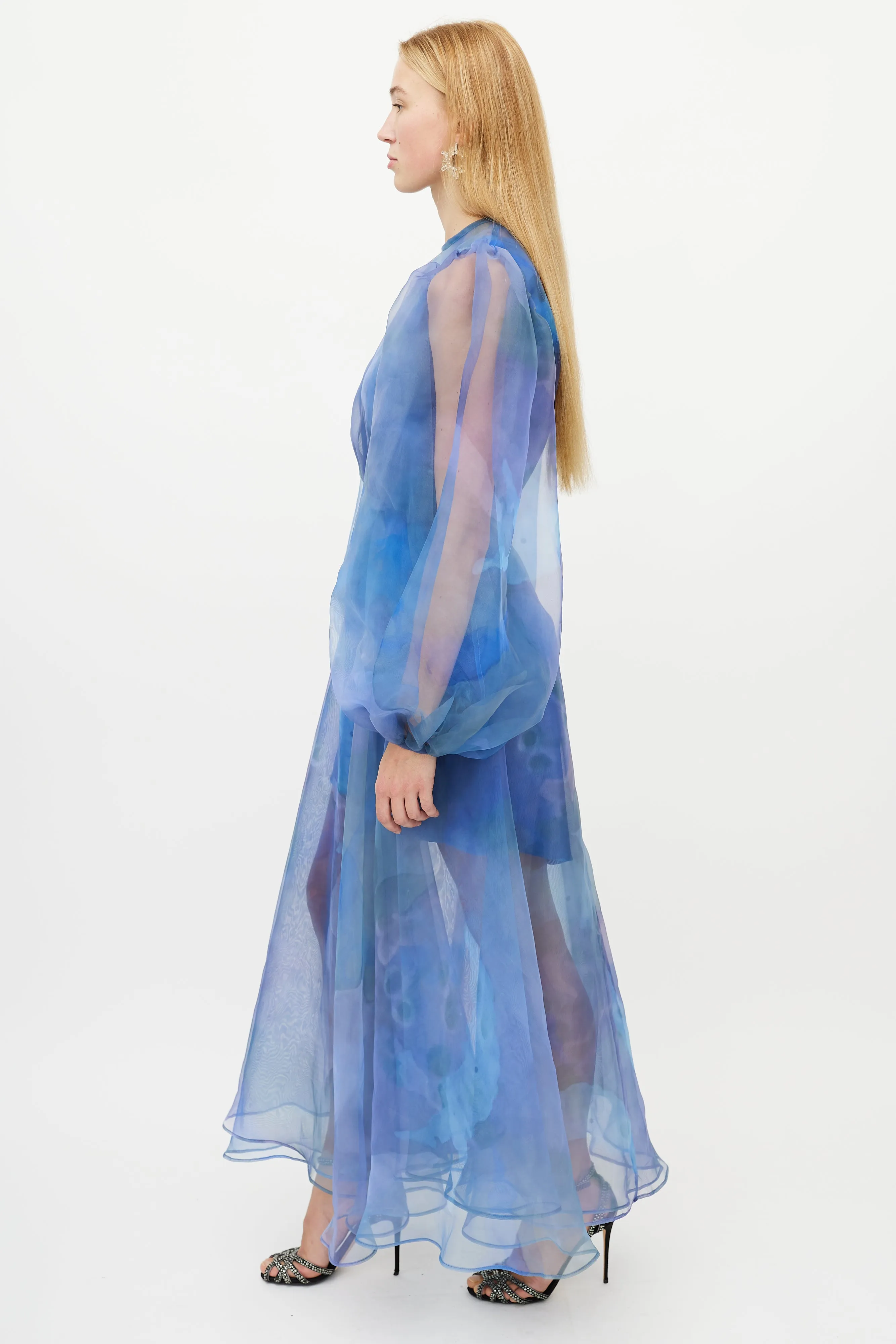Blue & Multicolour Floral Layered Tulle Dress