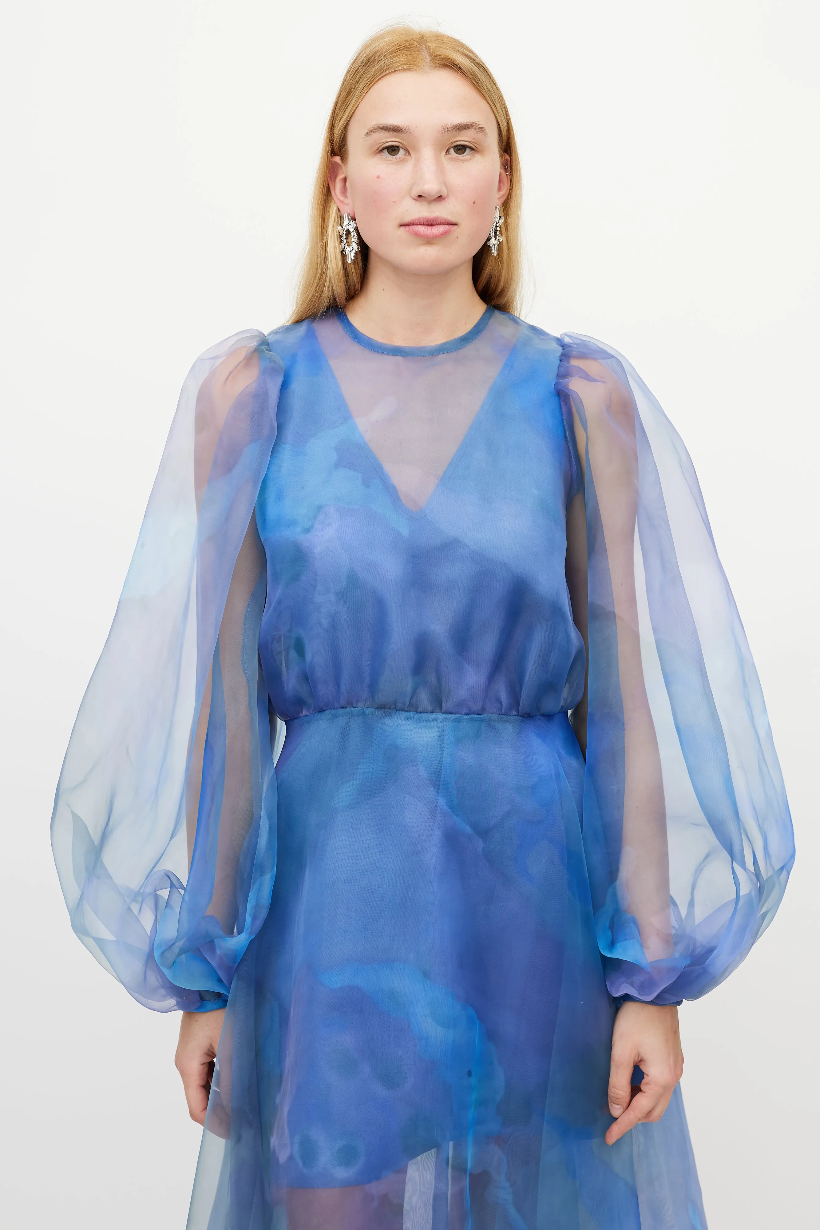 Blue & Multicolour Floral Layered Tulle Dress