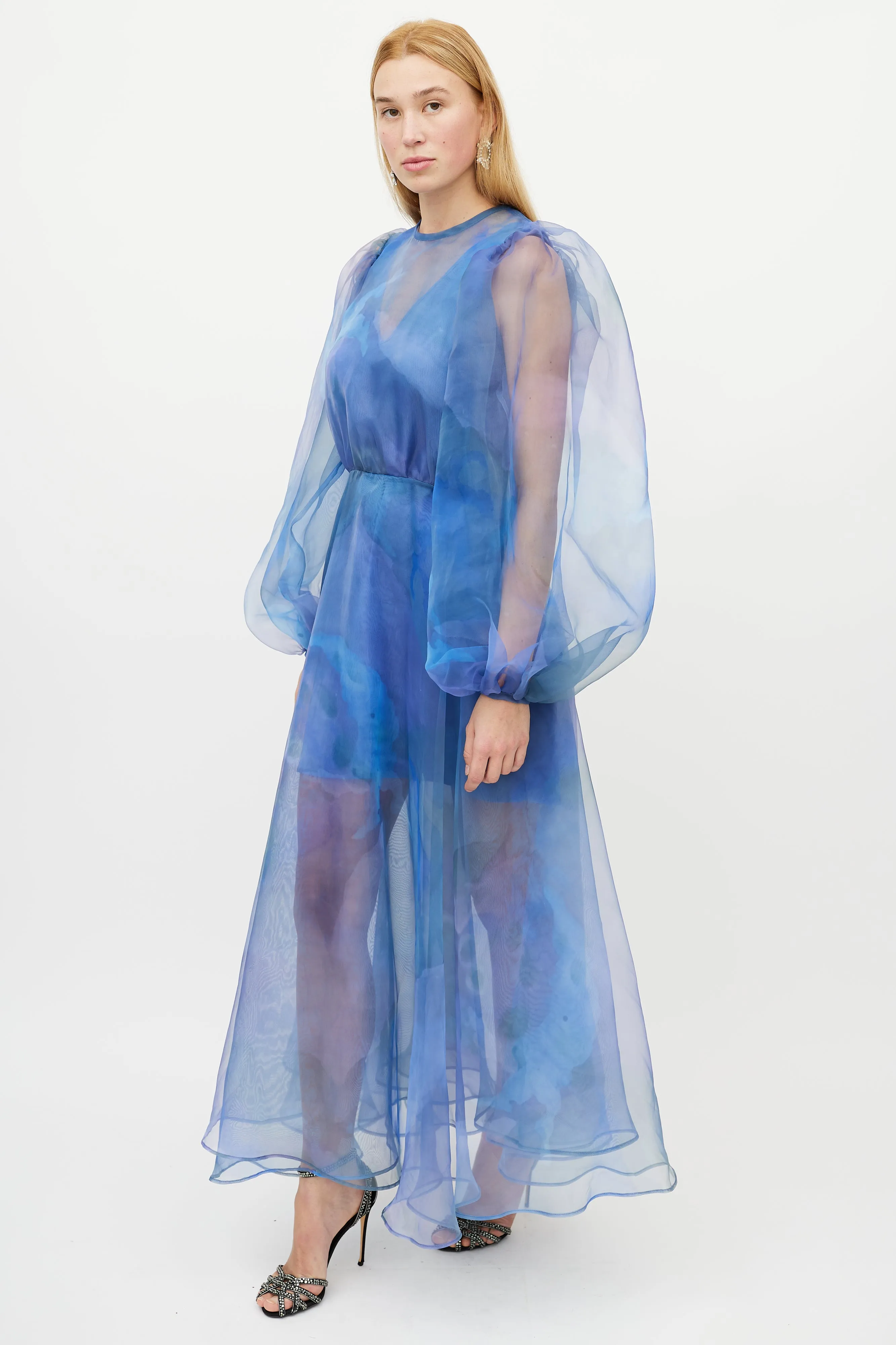 Blue & Multicolour Floral Layered Tulle Dress