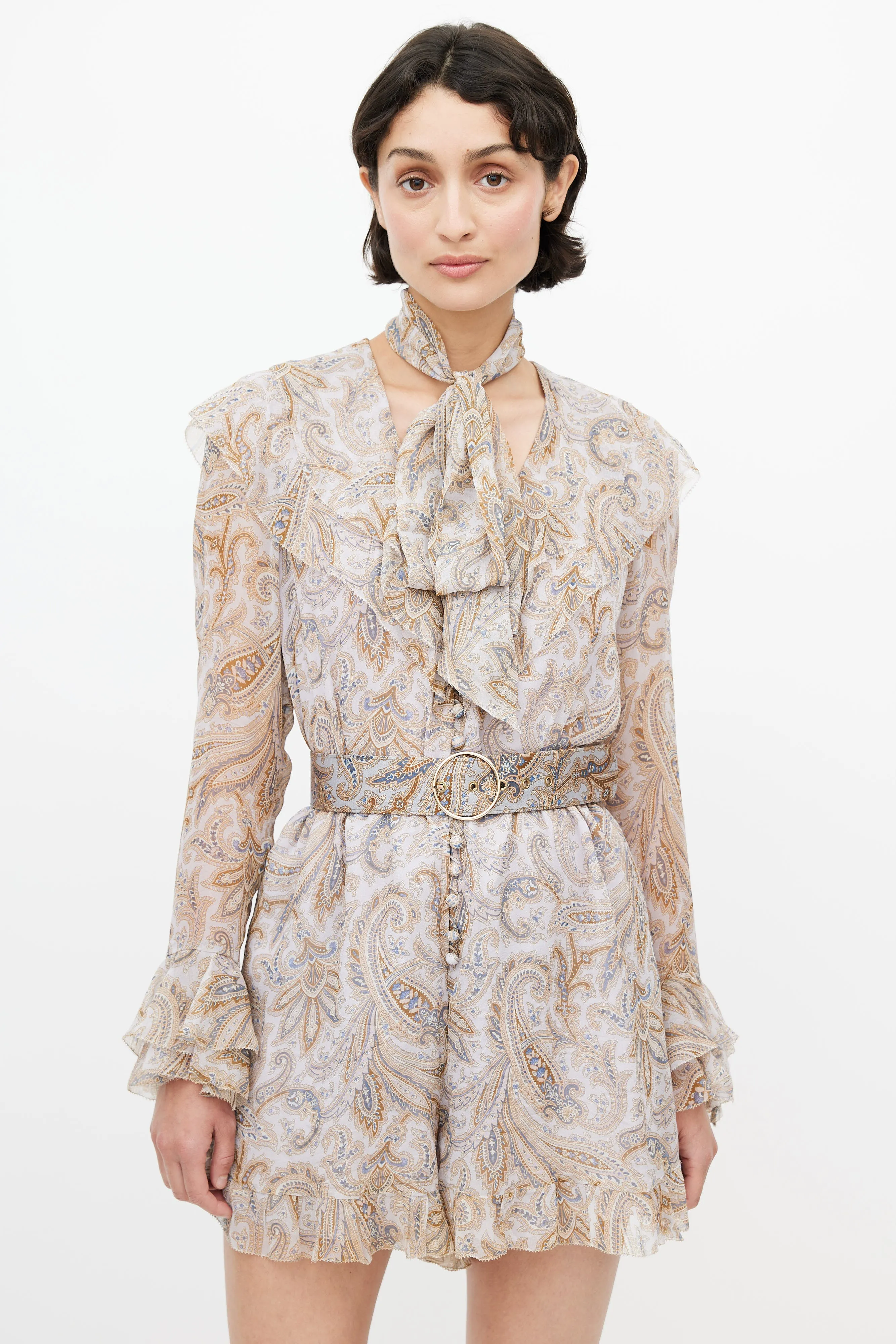 Blue & Multicolour Paisley Luminous Ruffled Romper