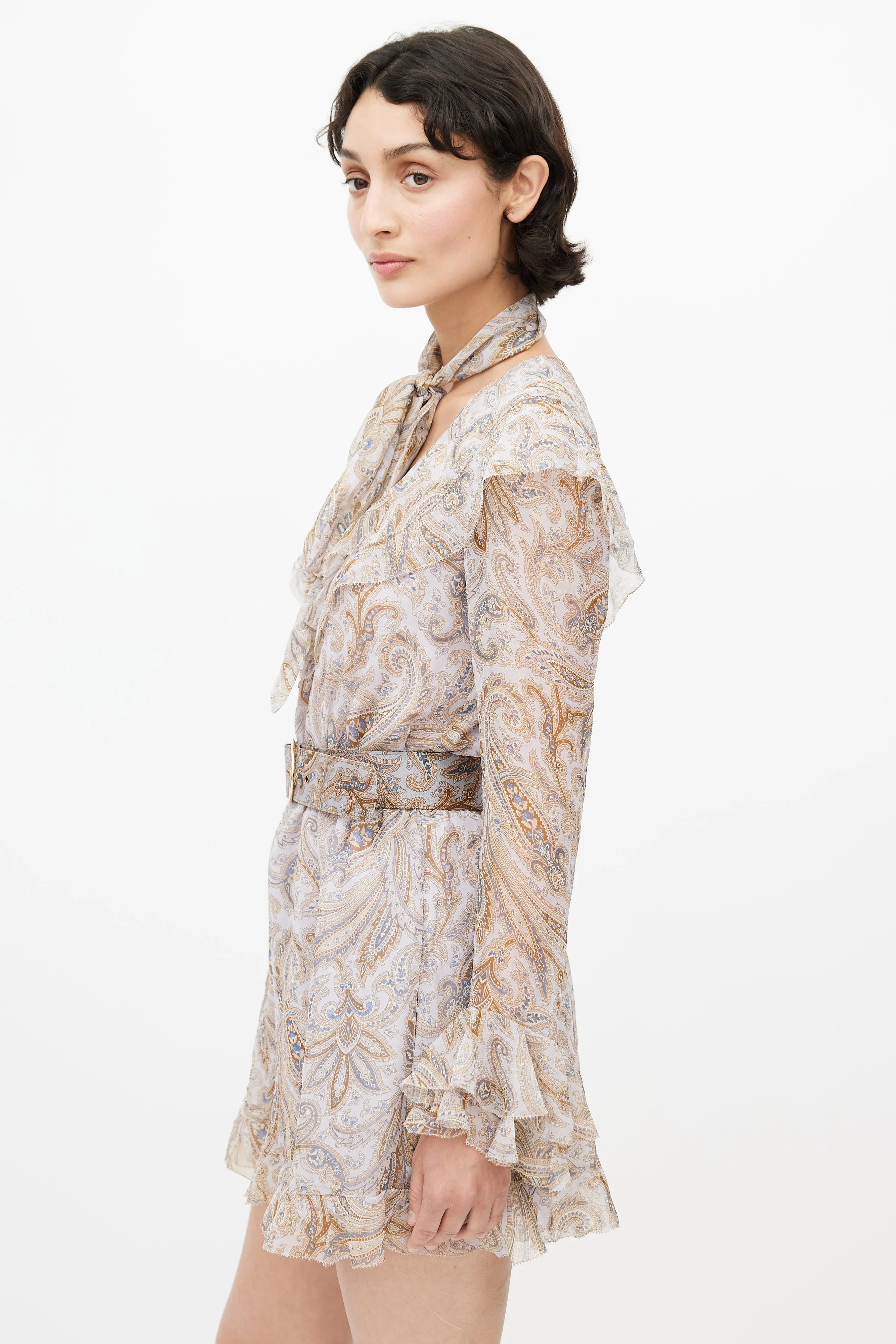 Blue & Multicolour Paisley Luminous Ruffled Romper