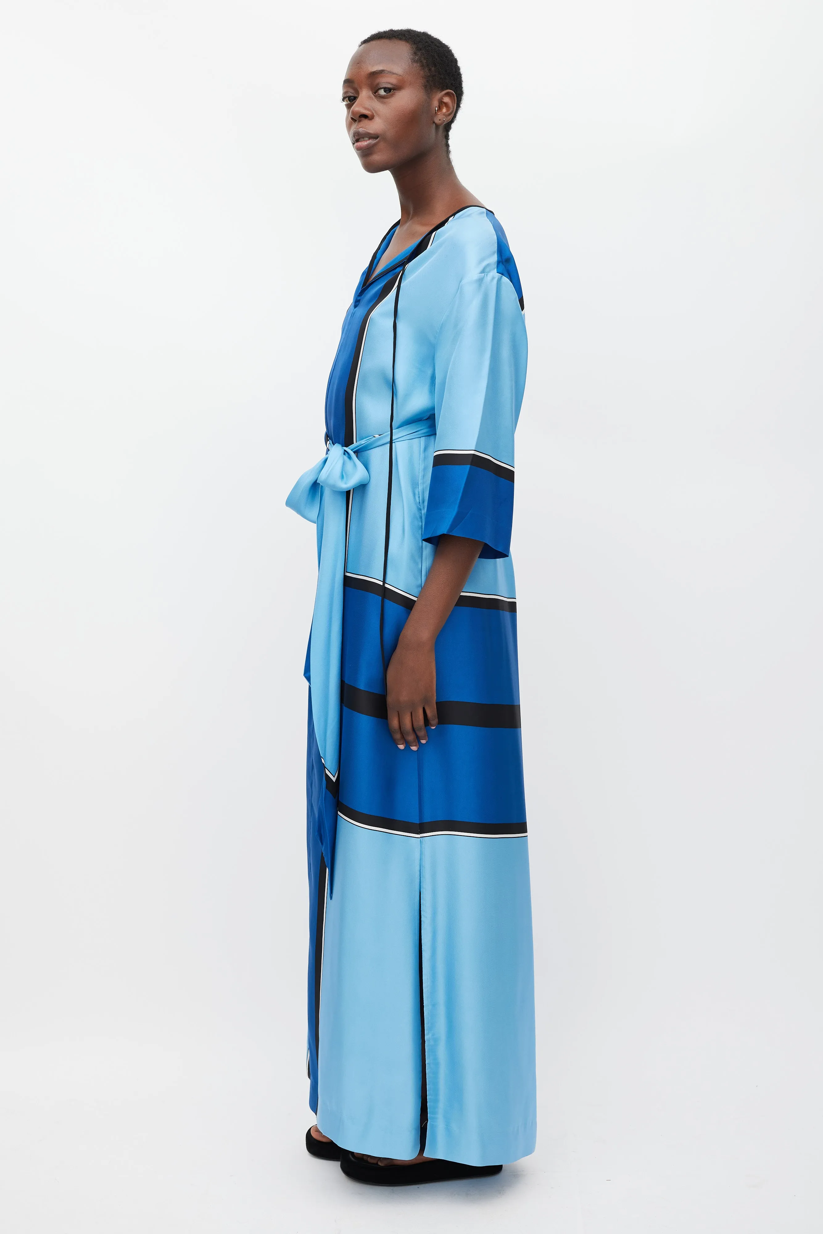 Blue & Multicolour Printed Tie Waist Dress