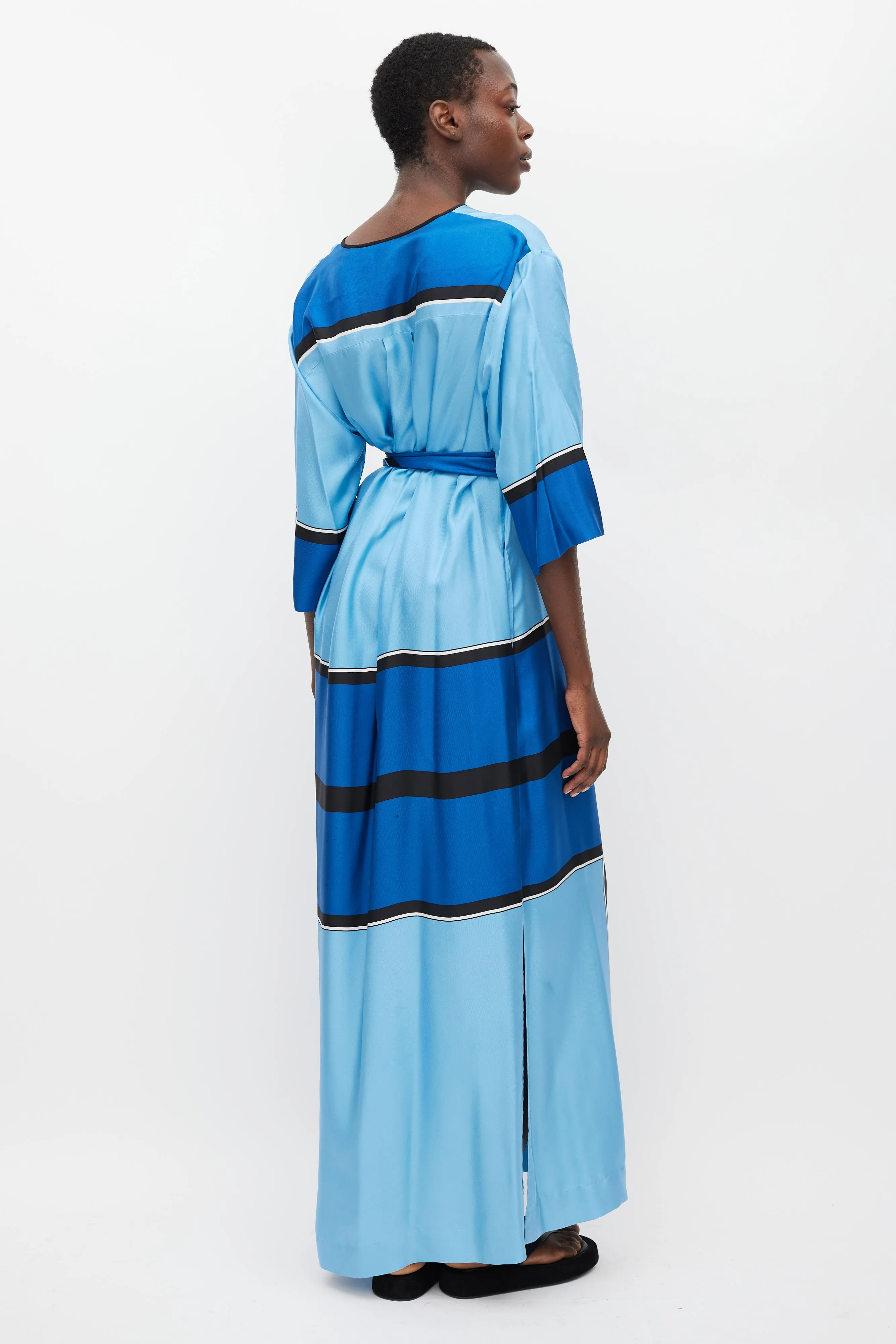 Blue & Multicolour Printed Tie Waist Dress