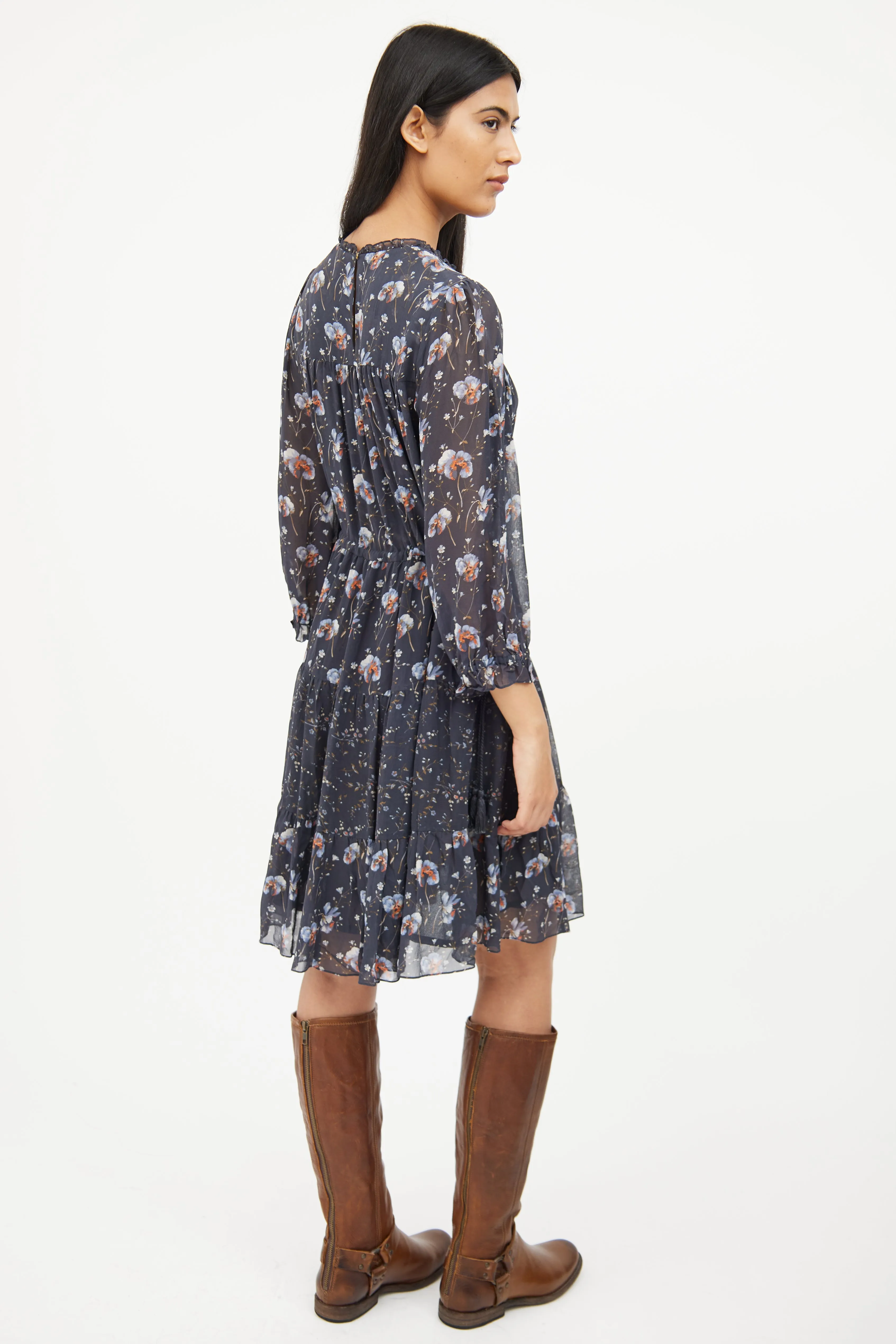 Blue & Orange Floral Silk Dress