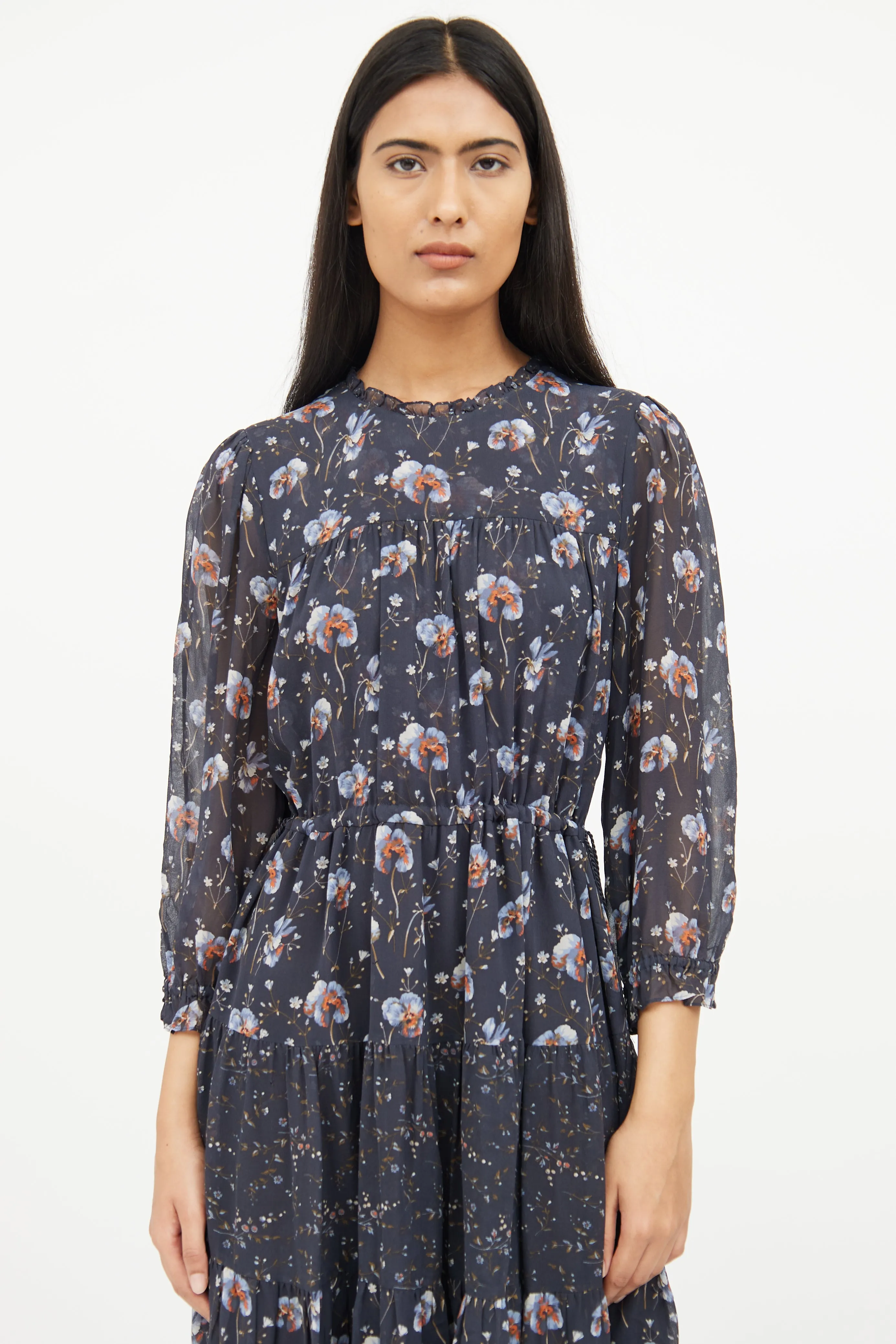 Blue & Orange Floral Silk Dress