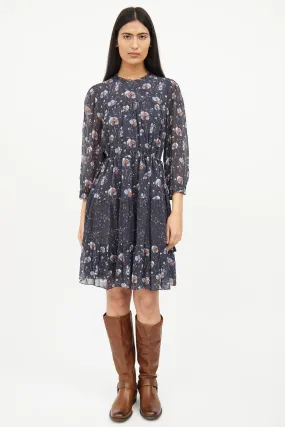 Blue & Orange Floral Silk Dress