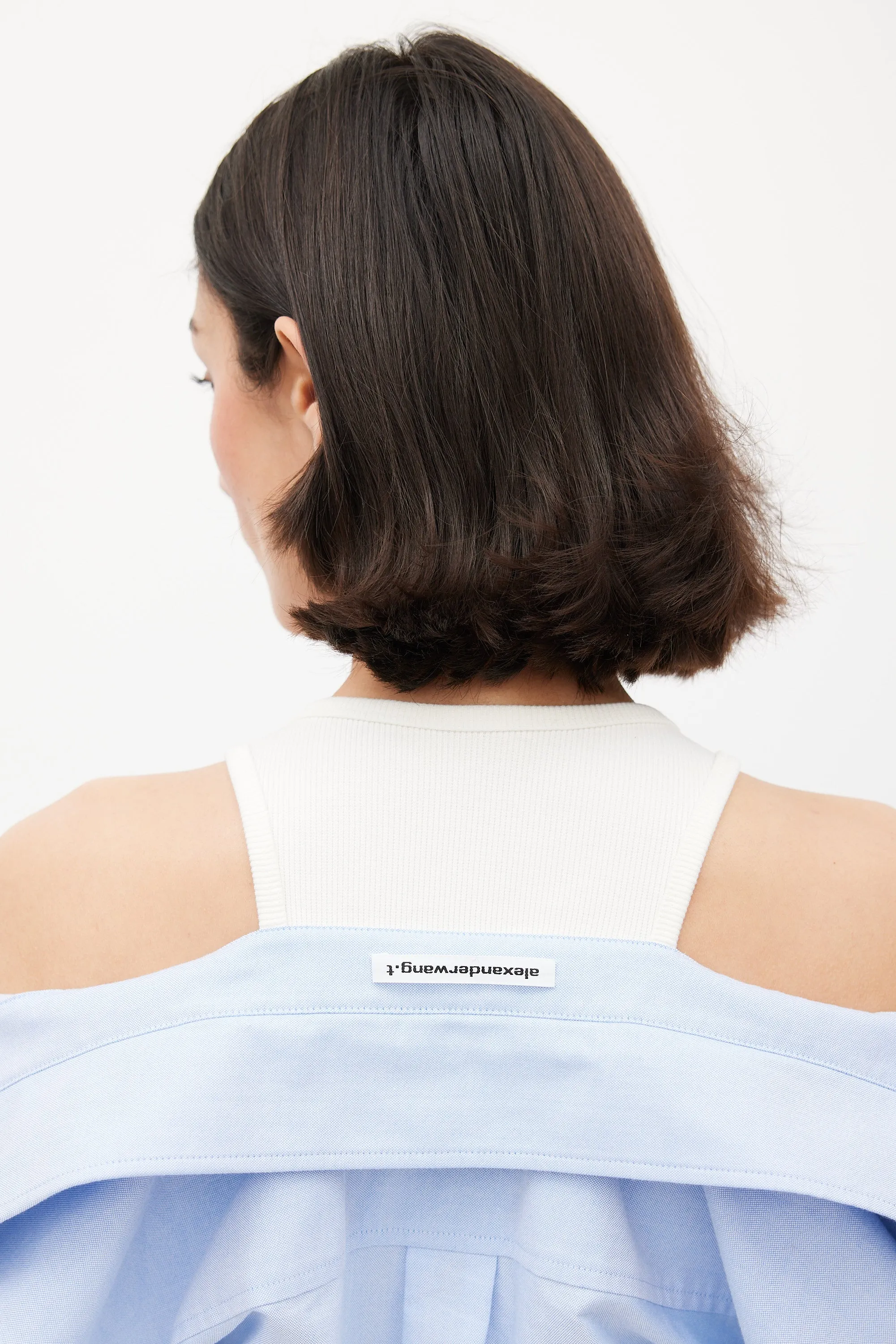 Blue & White Off Shoulder Layered Shirt Dress