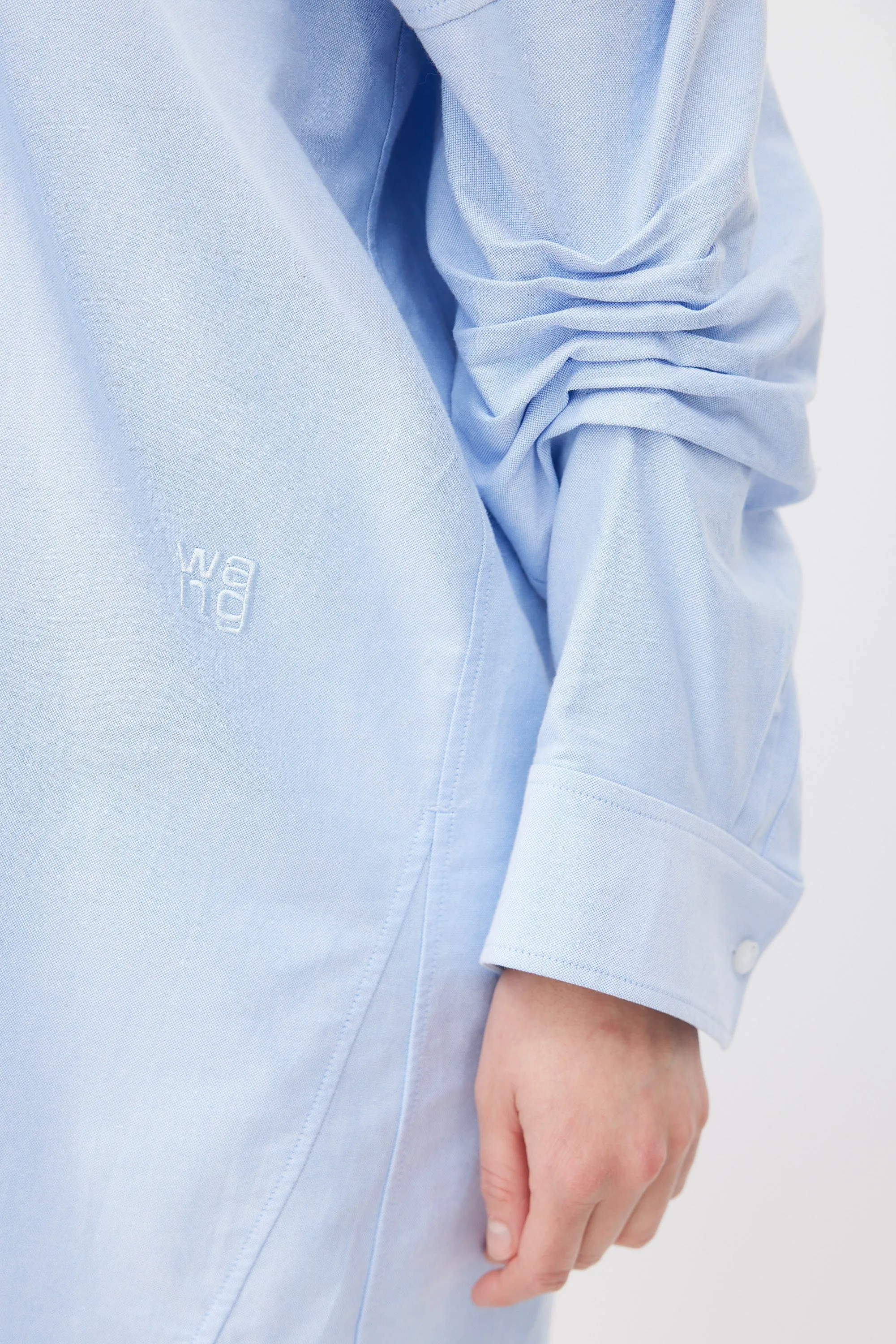 Blue & White Off Shoulder Layered Shirt Dress