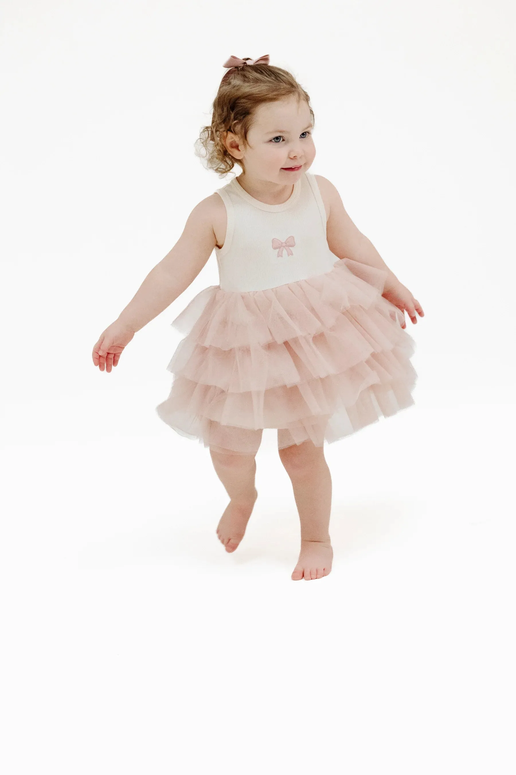 Bows Ribbed Modal Layered Tulle Dress
