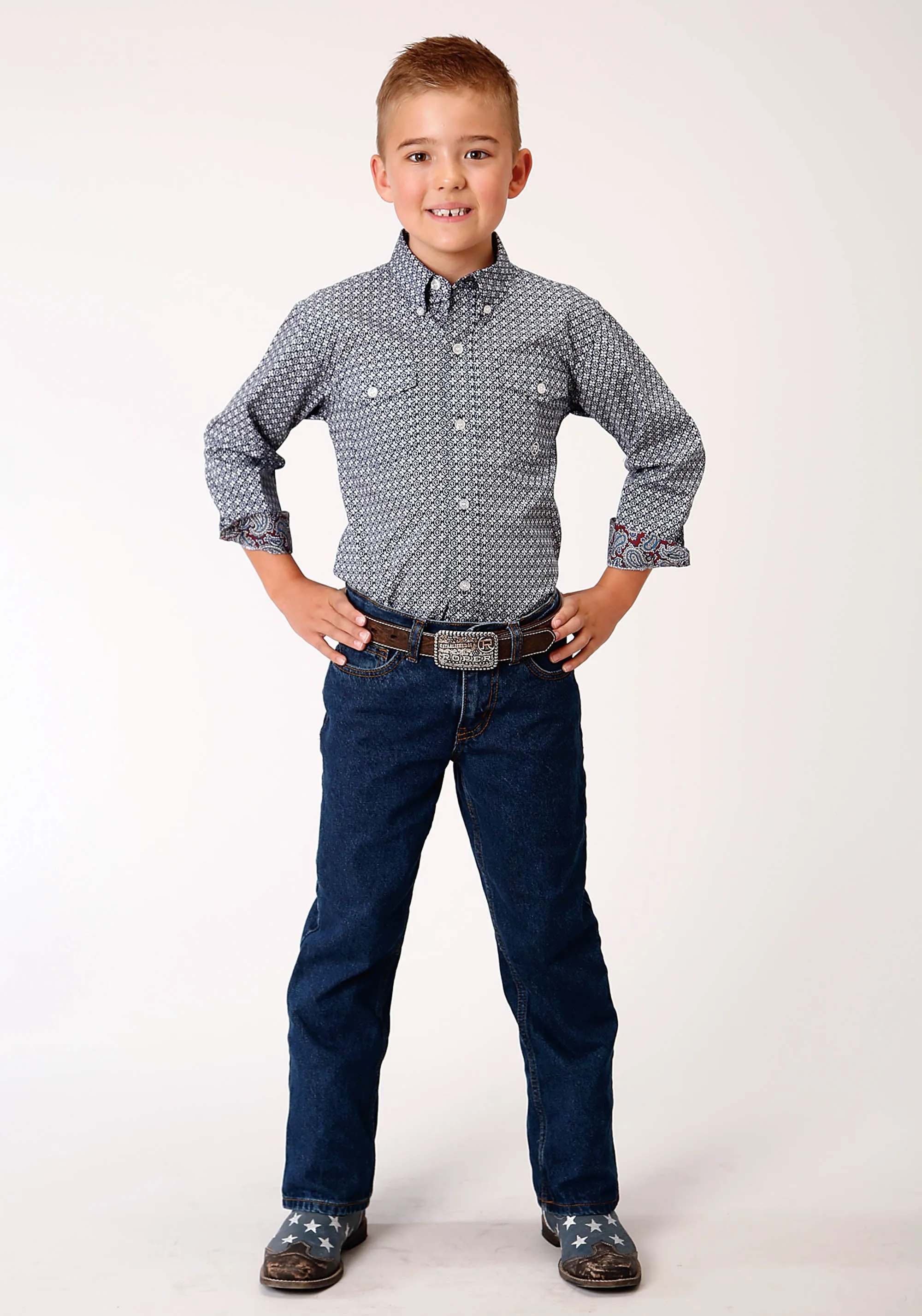 BOYS LONG SLEEVE BUTTON BELL FOULARD WESTERN SHIRT