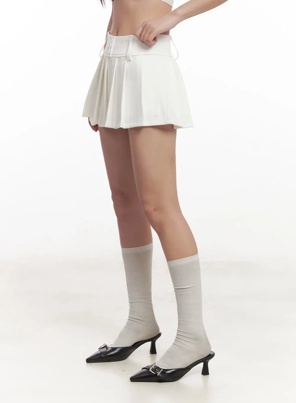 Buttoned Pleated Mini Skirt CA518