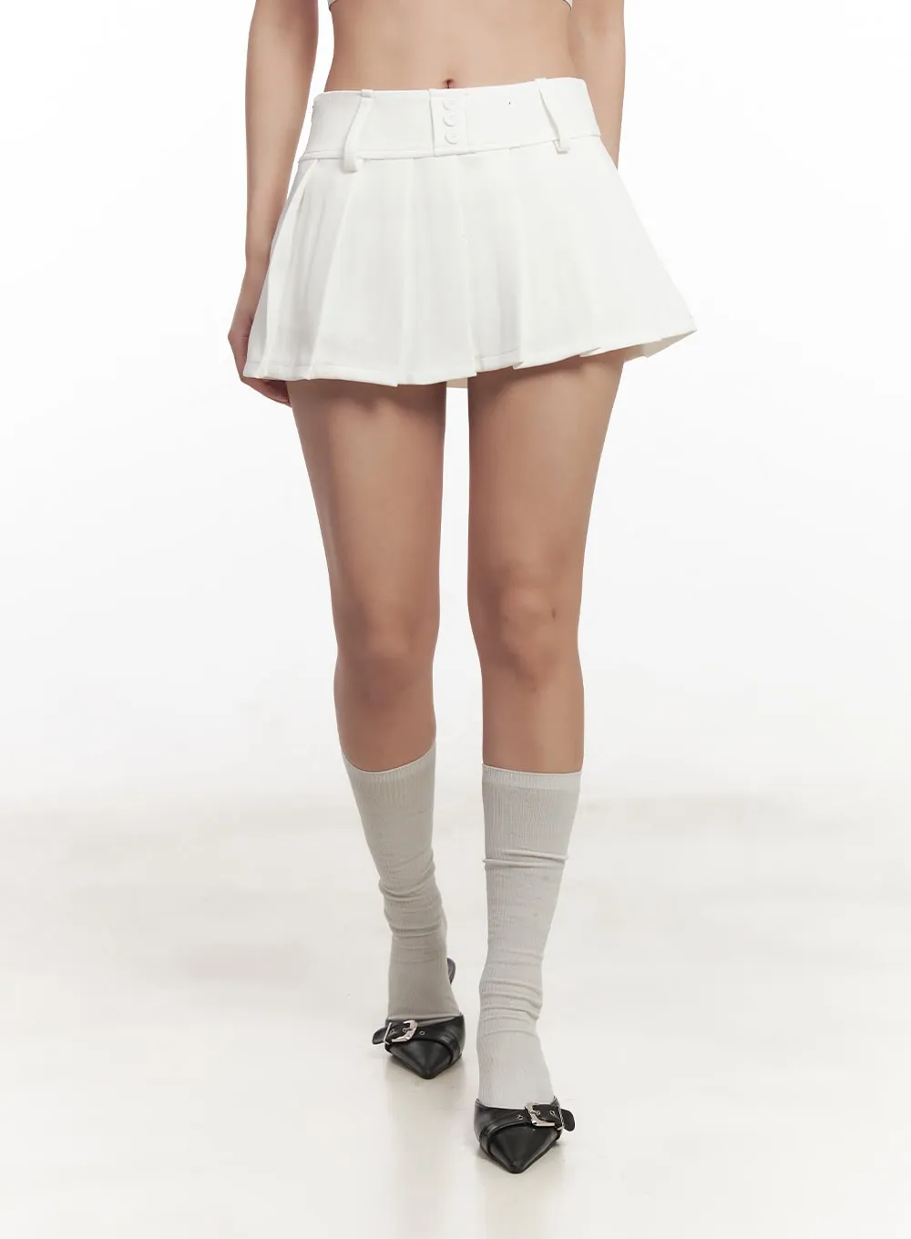 Buttoned Pleated Mini Skirt CA518