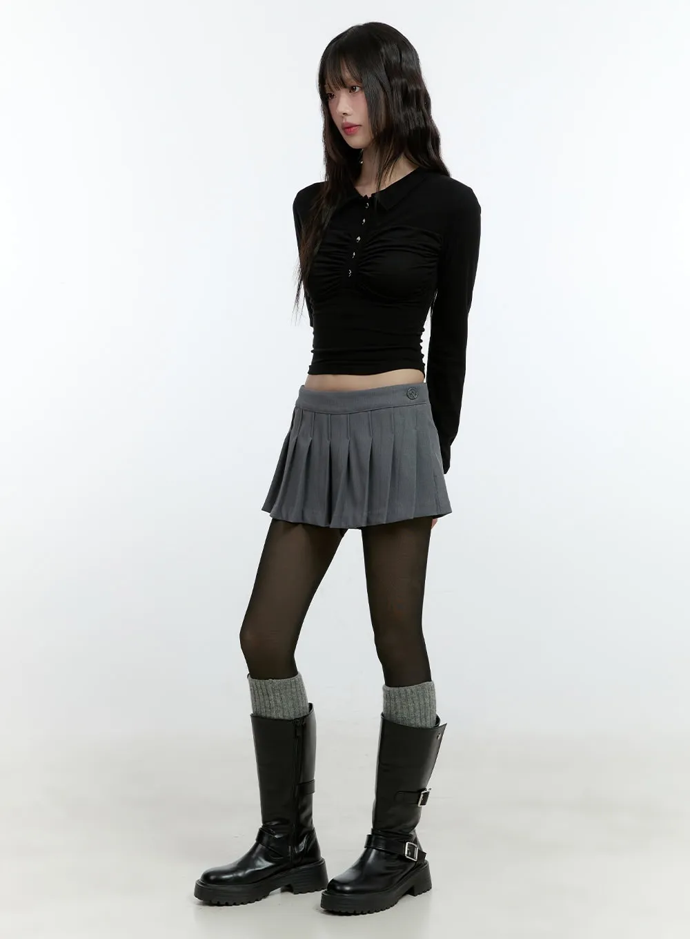 Buttoned Pleated Mini Skirt CF507