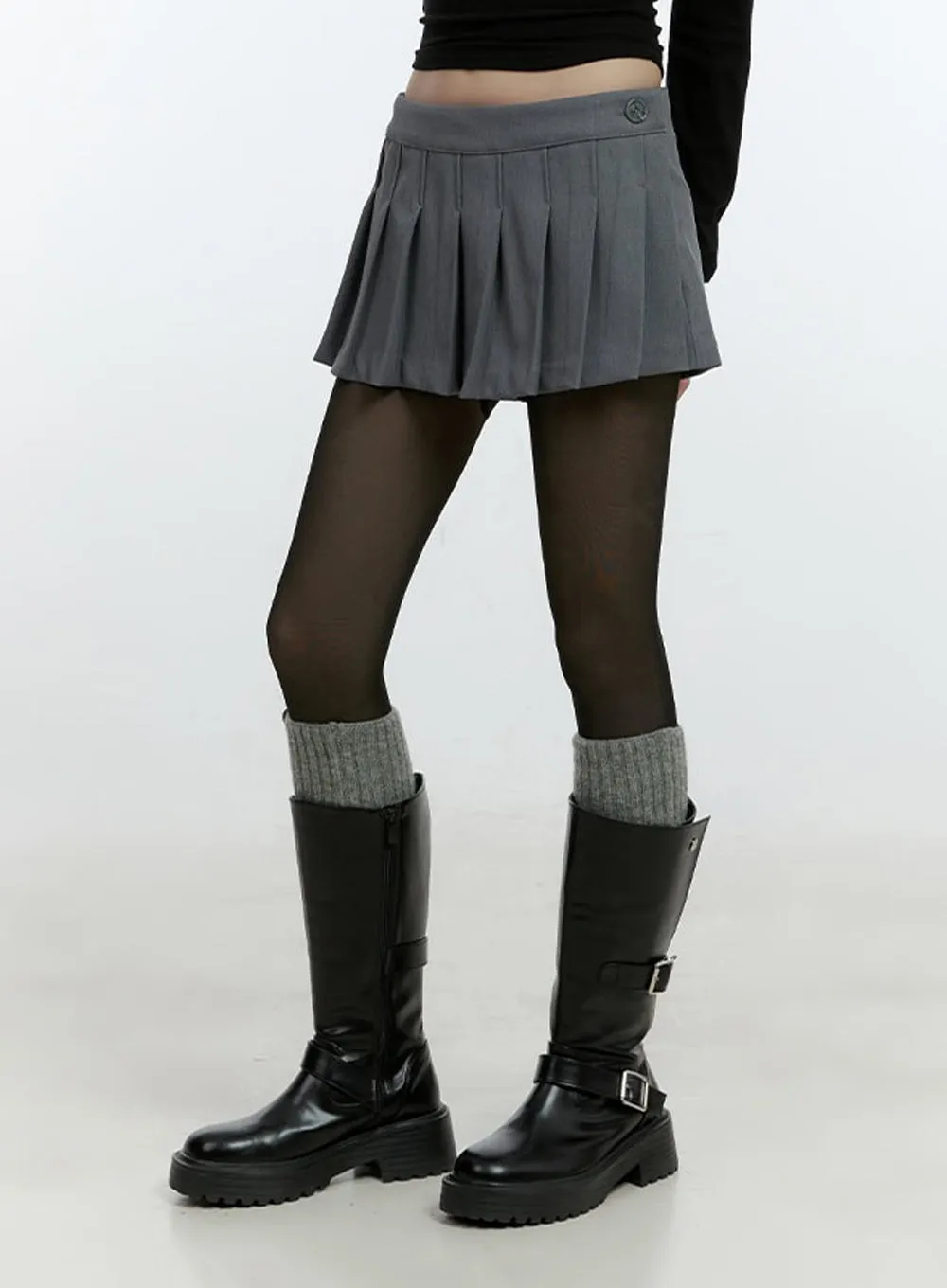 Buttoned Pleated Mini Skirt CF507