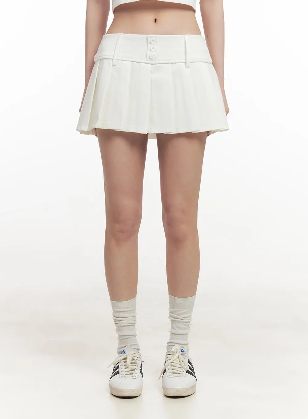 Buttoned Pleated Mini Skirt CF514