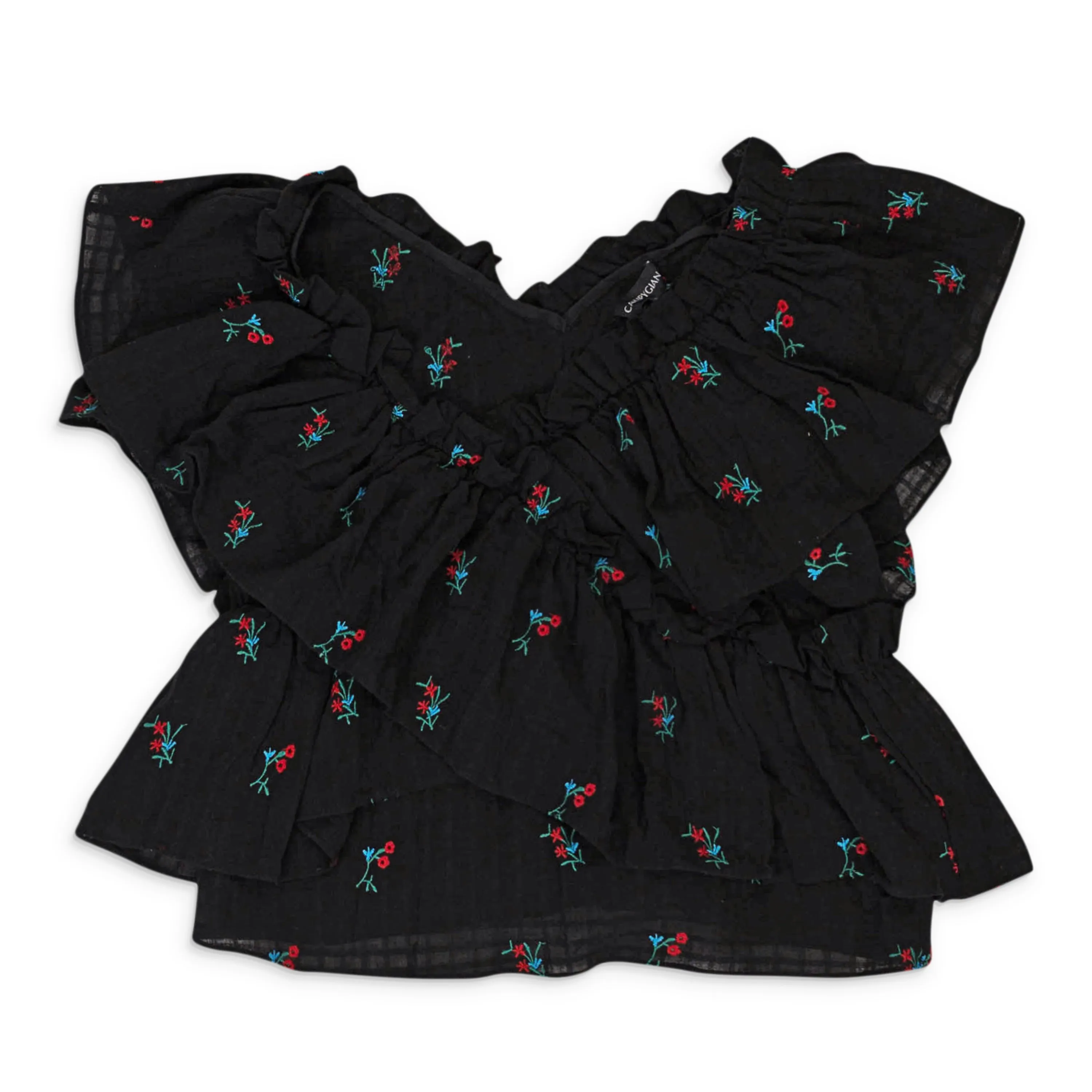CALLIPYGIAN RUFFLE BLACK BLOUSE