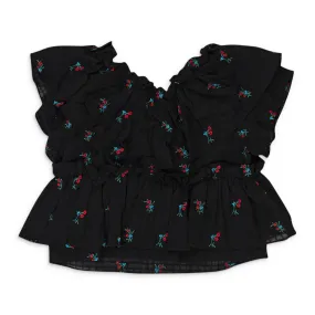CALLIPYGIAN RUFFLE BLACK BLOUSE