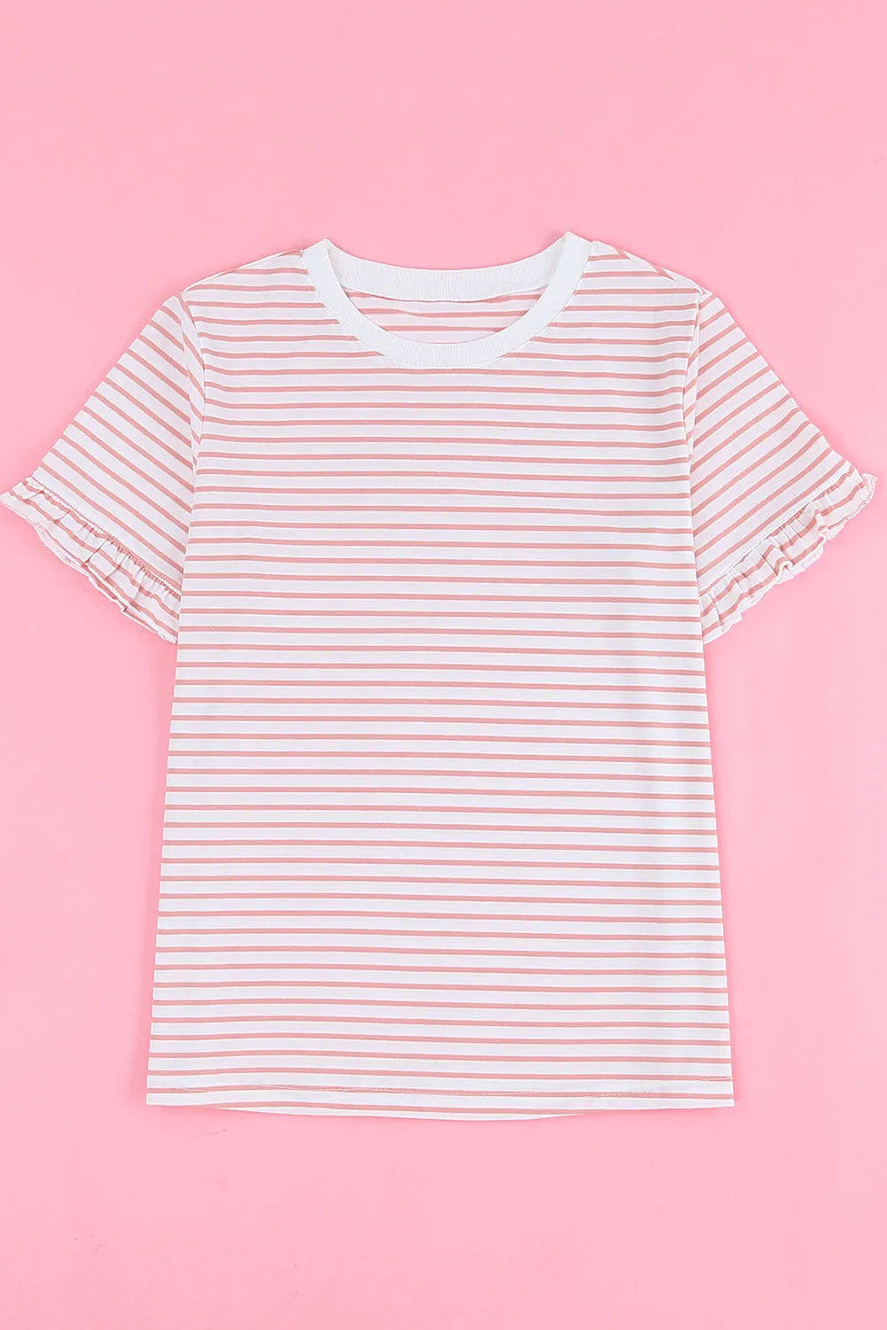 Casual Striped Ruffle Sleeve Short Sleeve T-Shirt