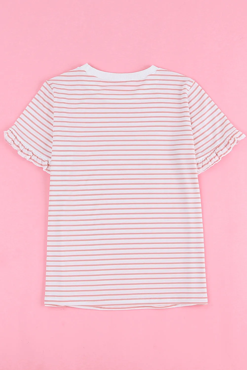 Casual Striped Ruffle Sleeve Short Sleeve T-Shirt