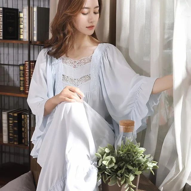 Cotton Sleep Lounge Vintage Night Dress Autumn Women Sleepwear Dress Nightdress Homewear Princess Long Nightgown Sleepshirts