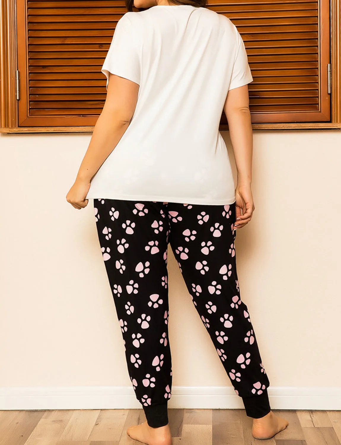Cute Cat Print Plus Size Cotton Pajamas Set