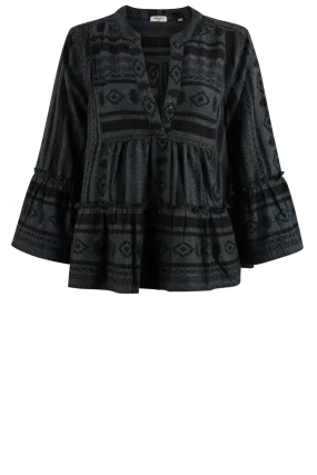 Dylan Woven Jacquard Blouse - Midnight
