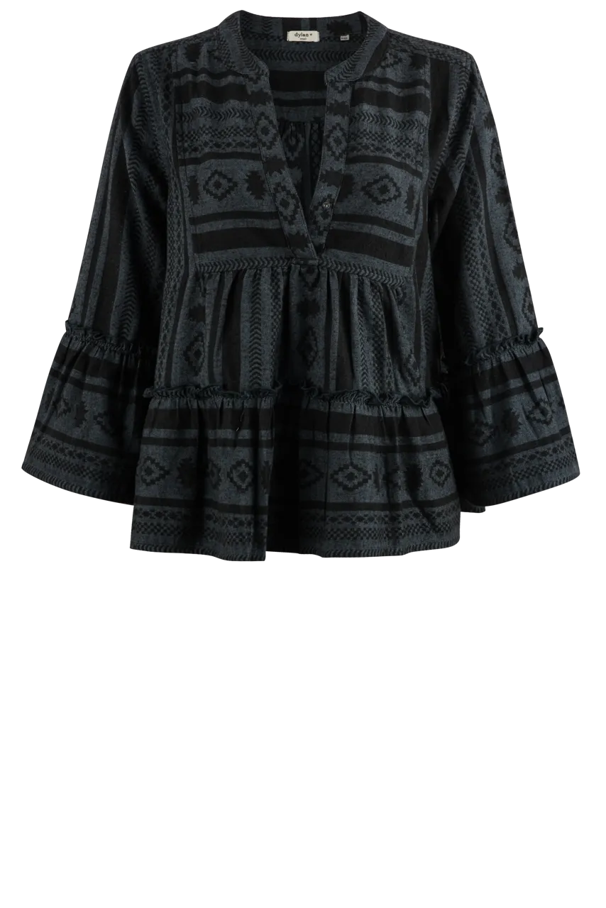 Dylan Woven Jacquard Blouse - Midnight