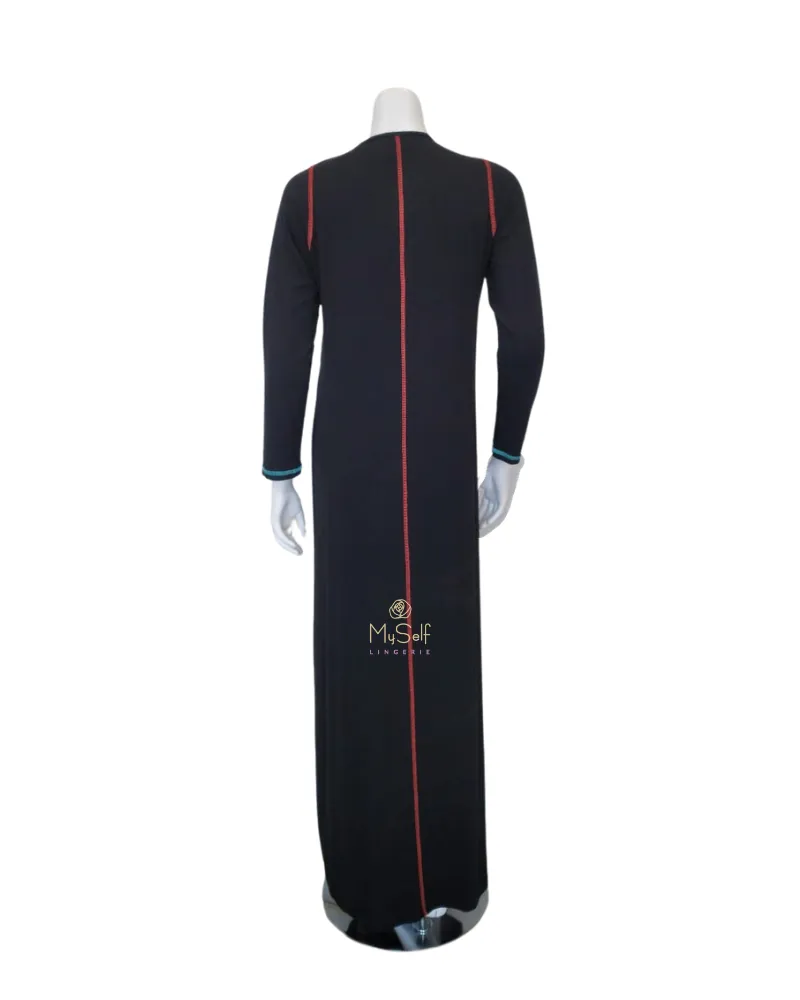 Ellwi Colored Stitching Black Cotton Nursing Nightgown