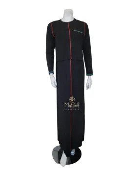 Ellwi Colored Stitching Black Cotton Nursing Nightgown