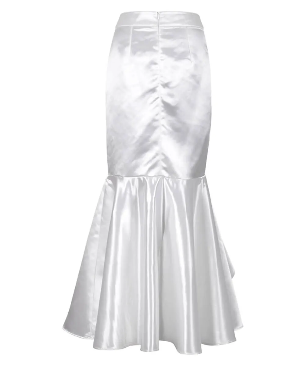 Elya White Long Skirt with Ruffle