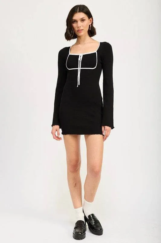 Emory Park Lettuce Hem Mini Dress With Front Tie