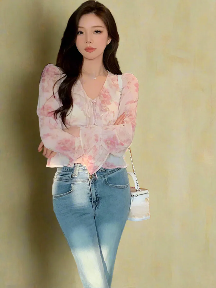 Fairycore Blossom Bell Sleeve Blouse