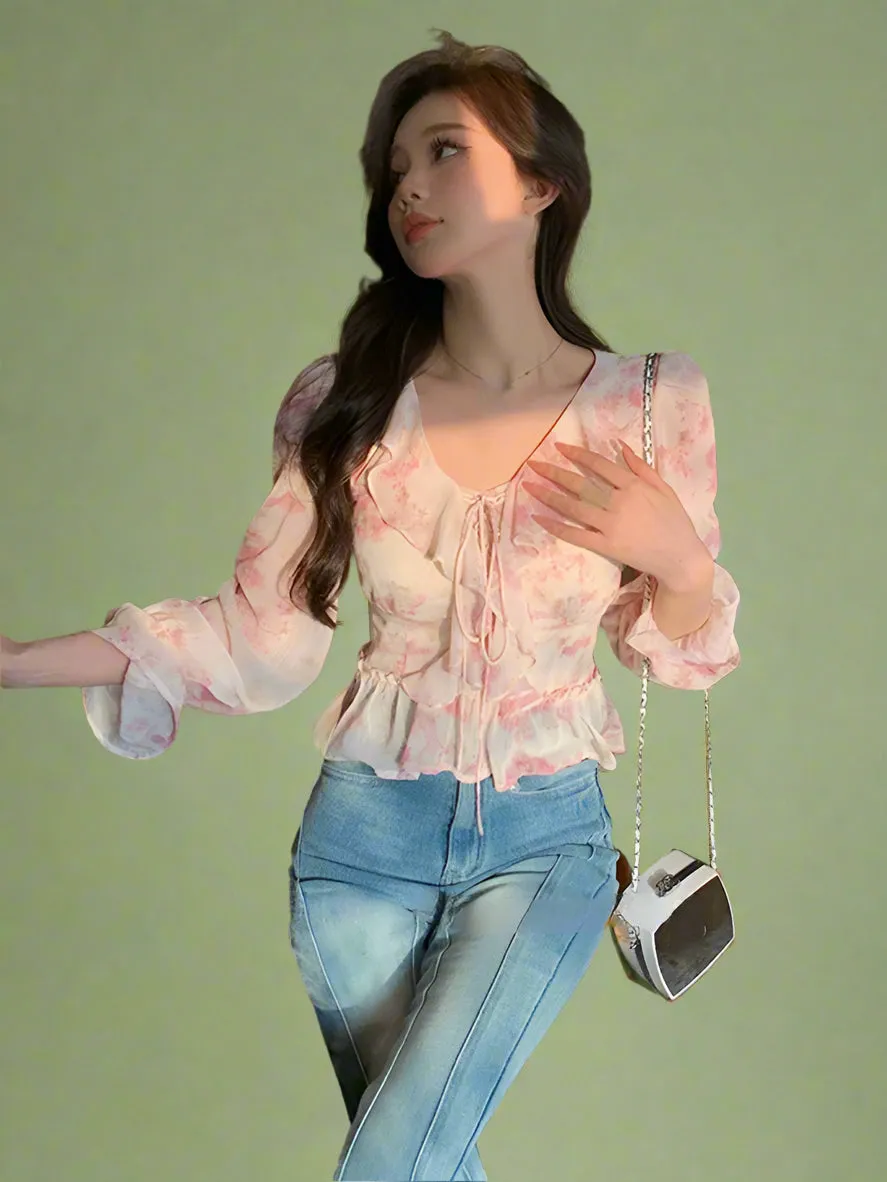 Fairycore Blossom Bell Sleeve Blouse